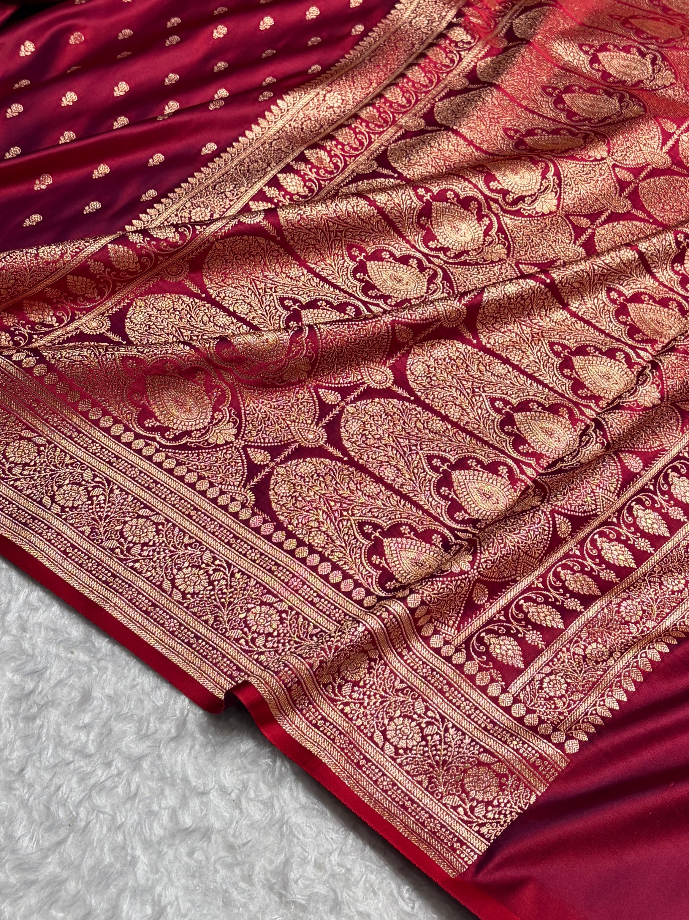 CrossRed Banarasi Satin Katan Saree Floral Booti Pattern SK154
