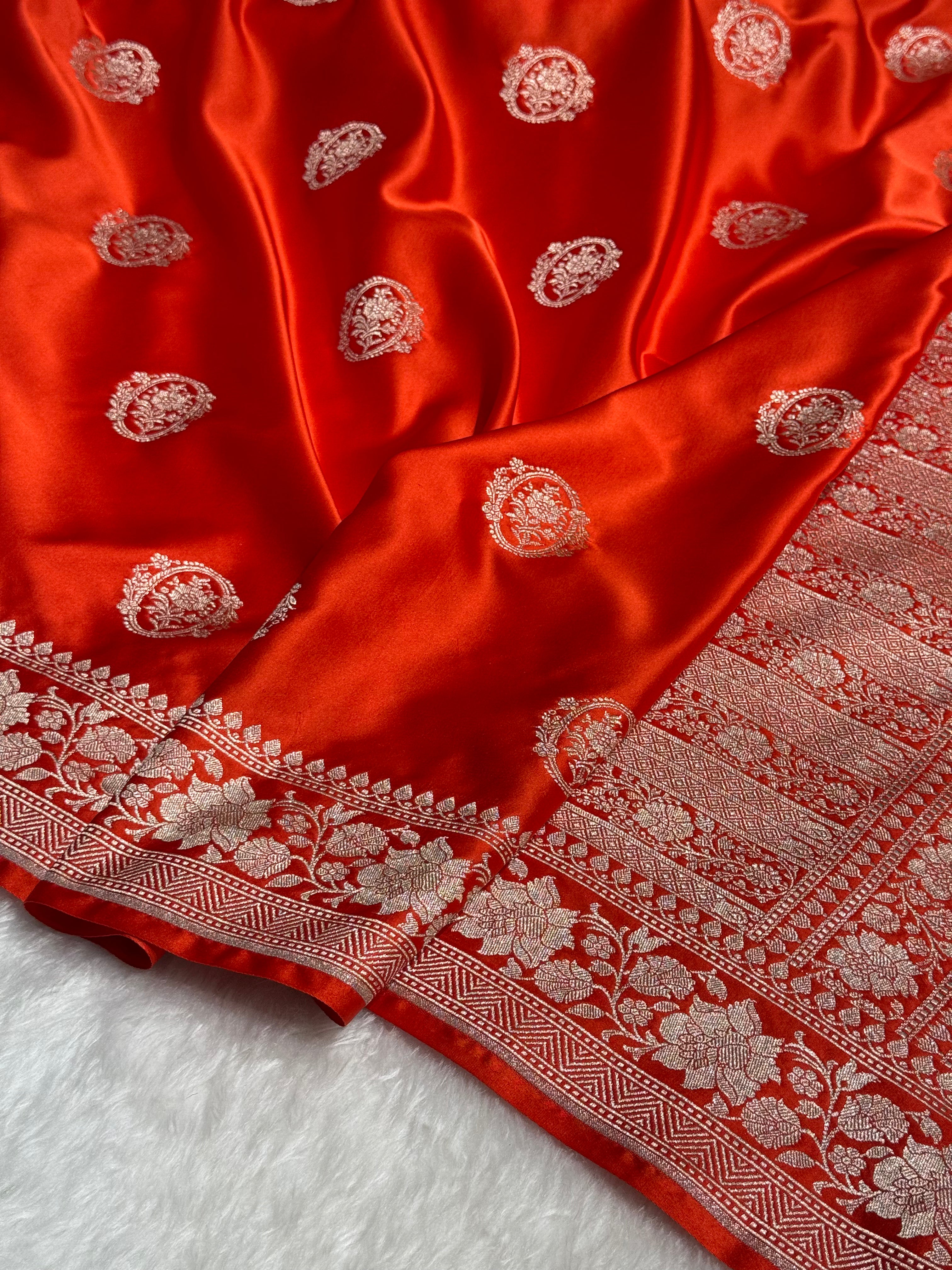 Orange Boota Mashru Silk Saree