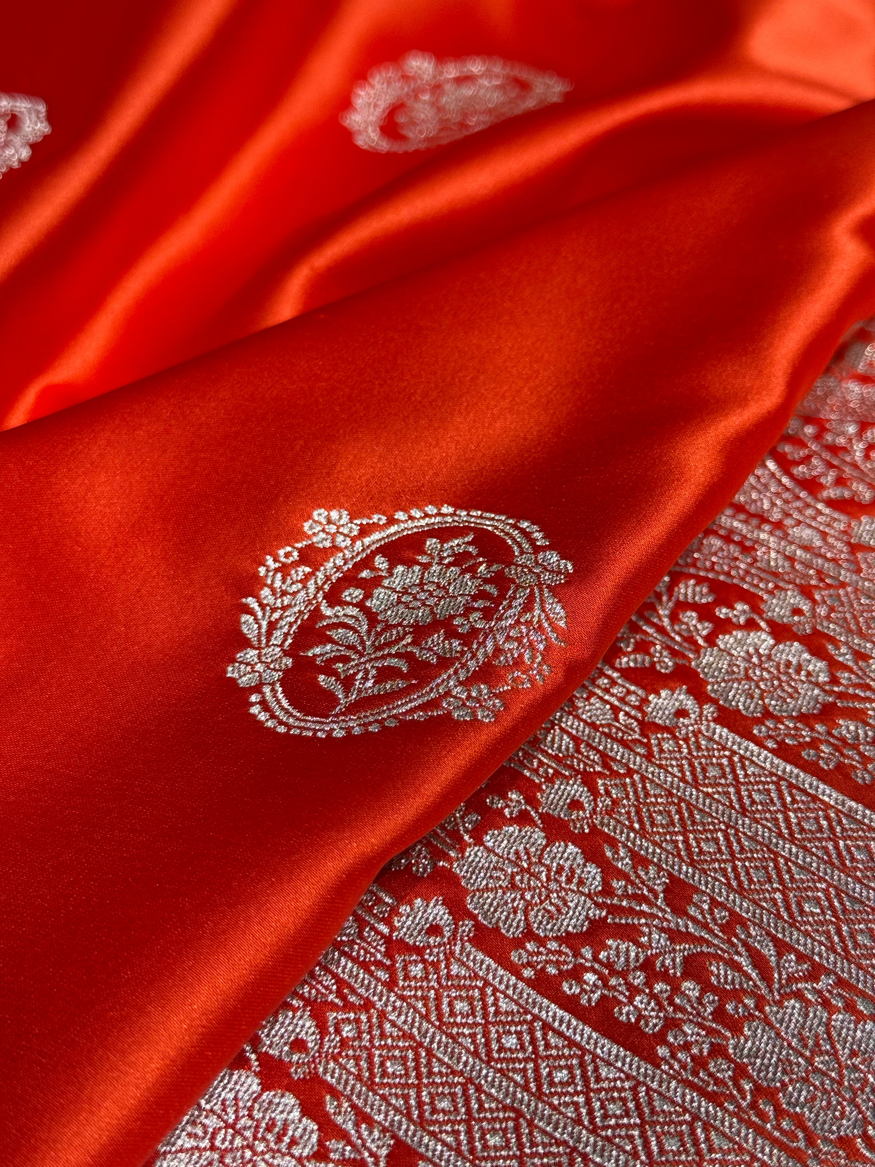 Orange Boota Mashru Silk Saree
