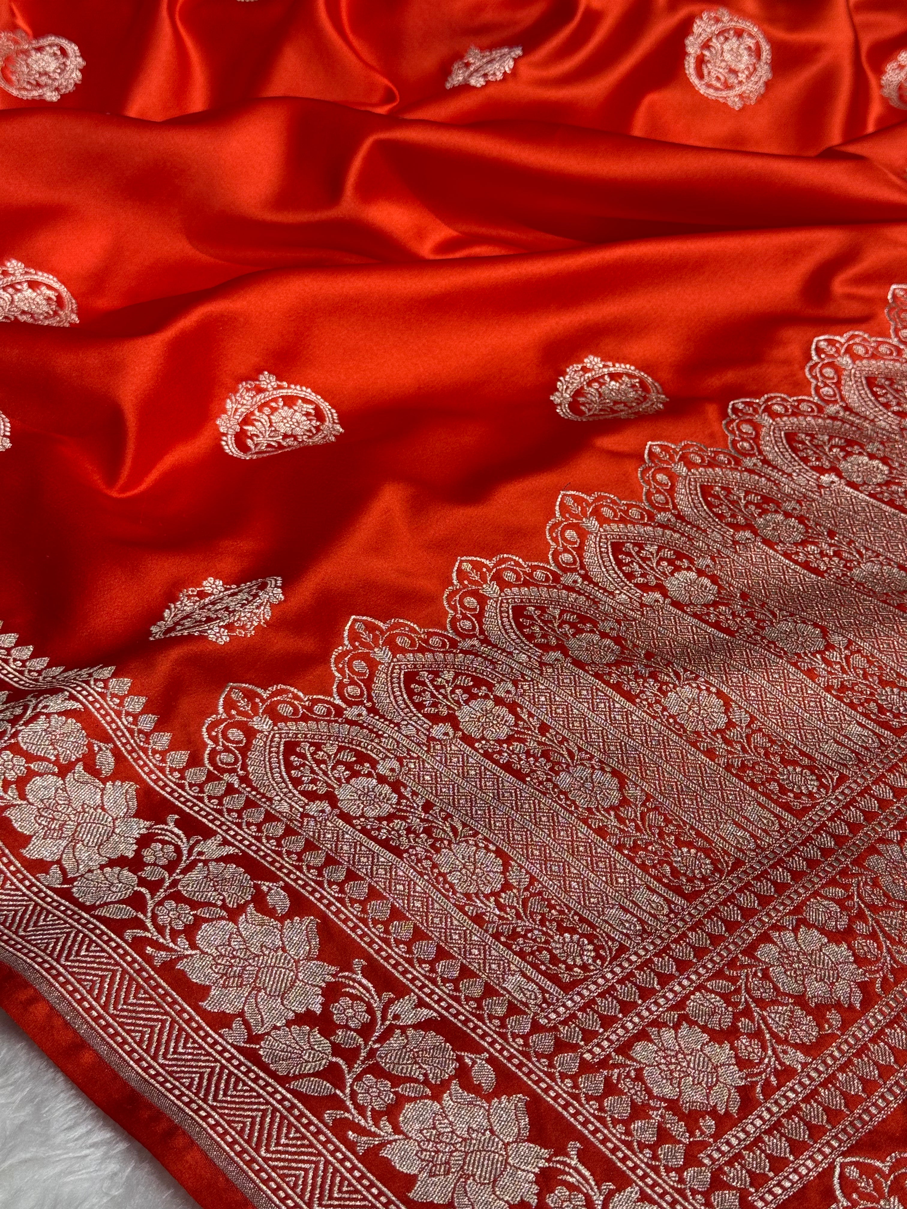 Orange Boota Mashru Silk Saree