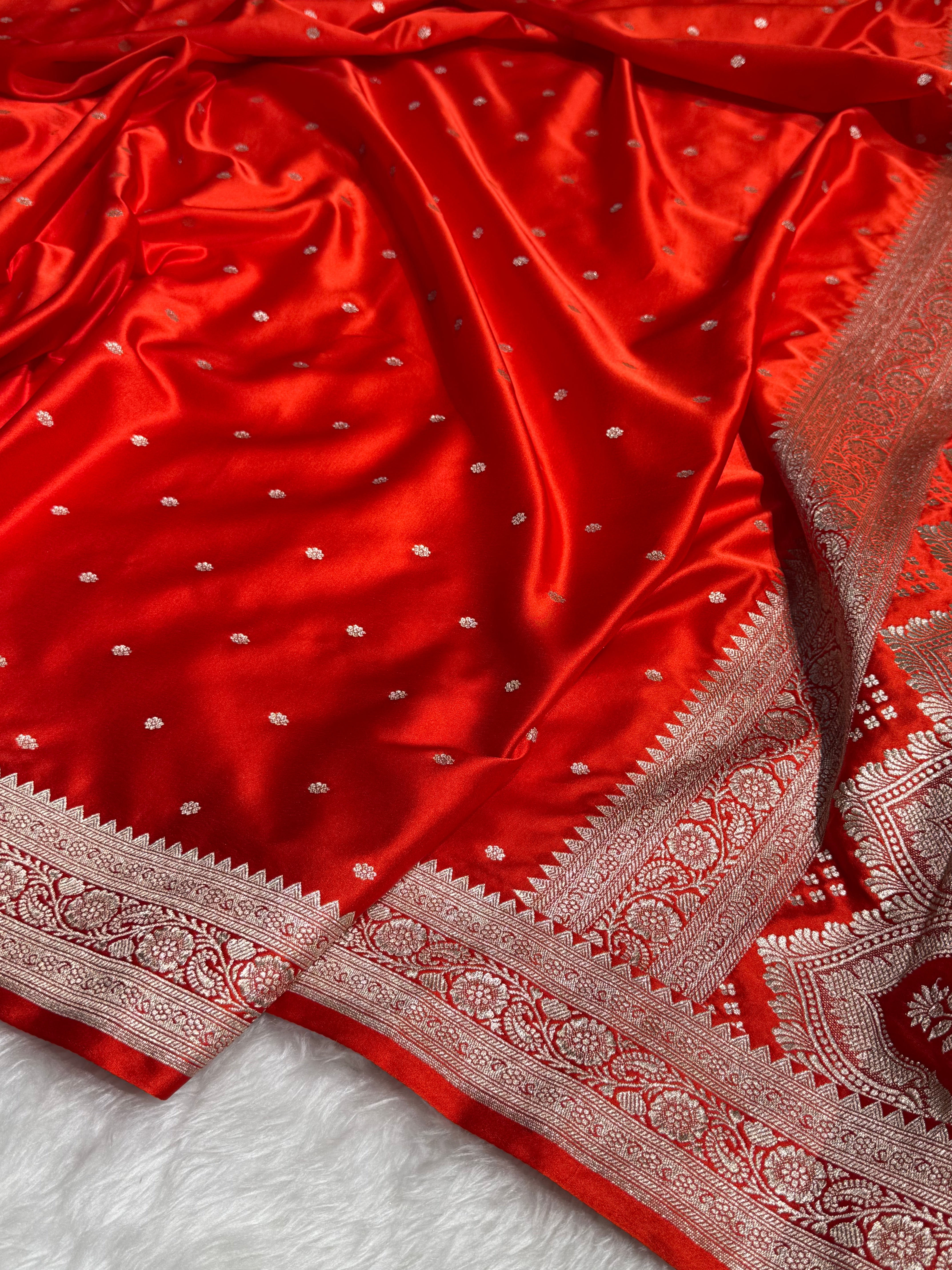 Orange Booti Mashru Silk Saree