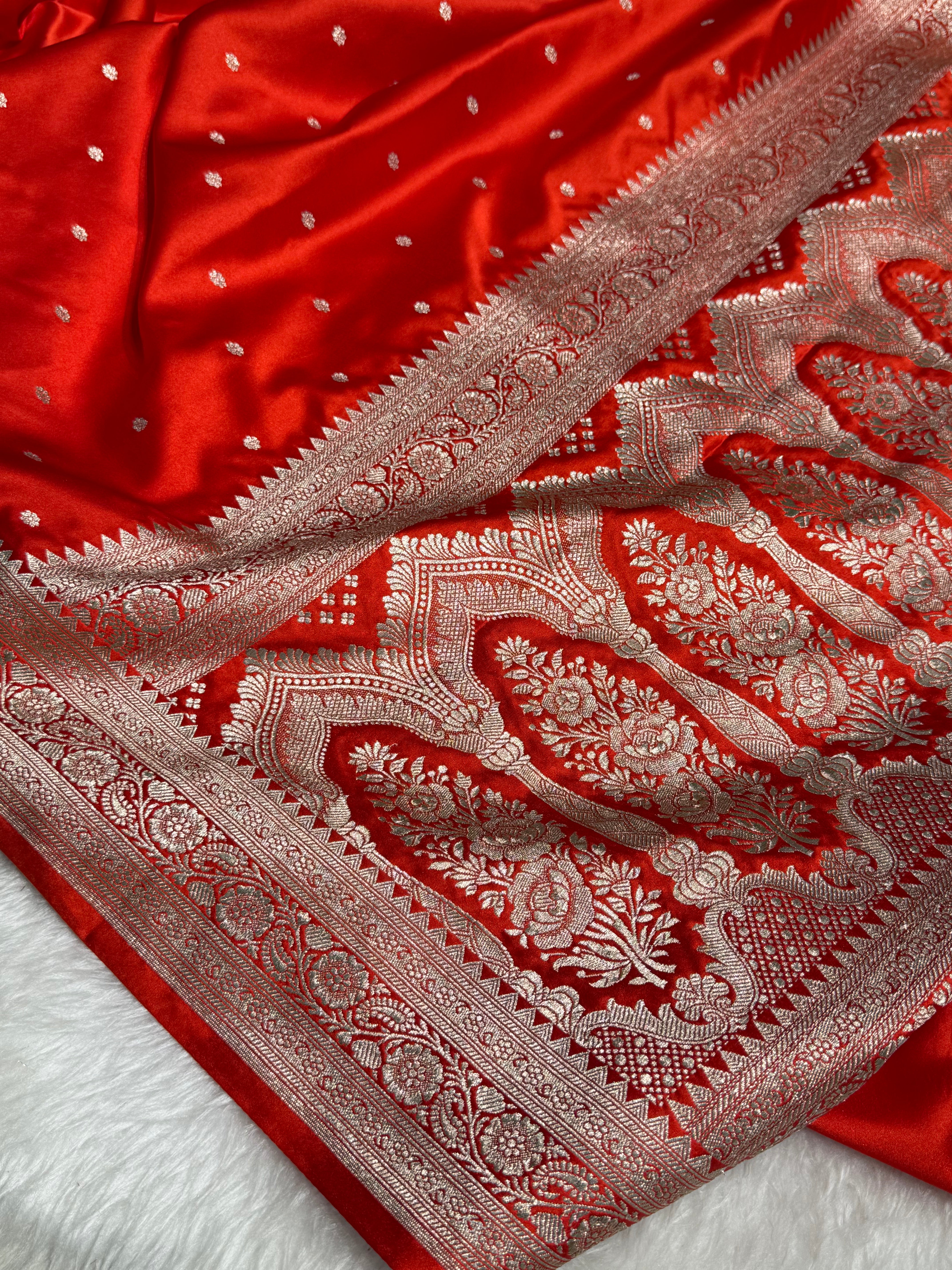 Orange Booti Mashru Silk Saree