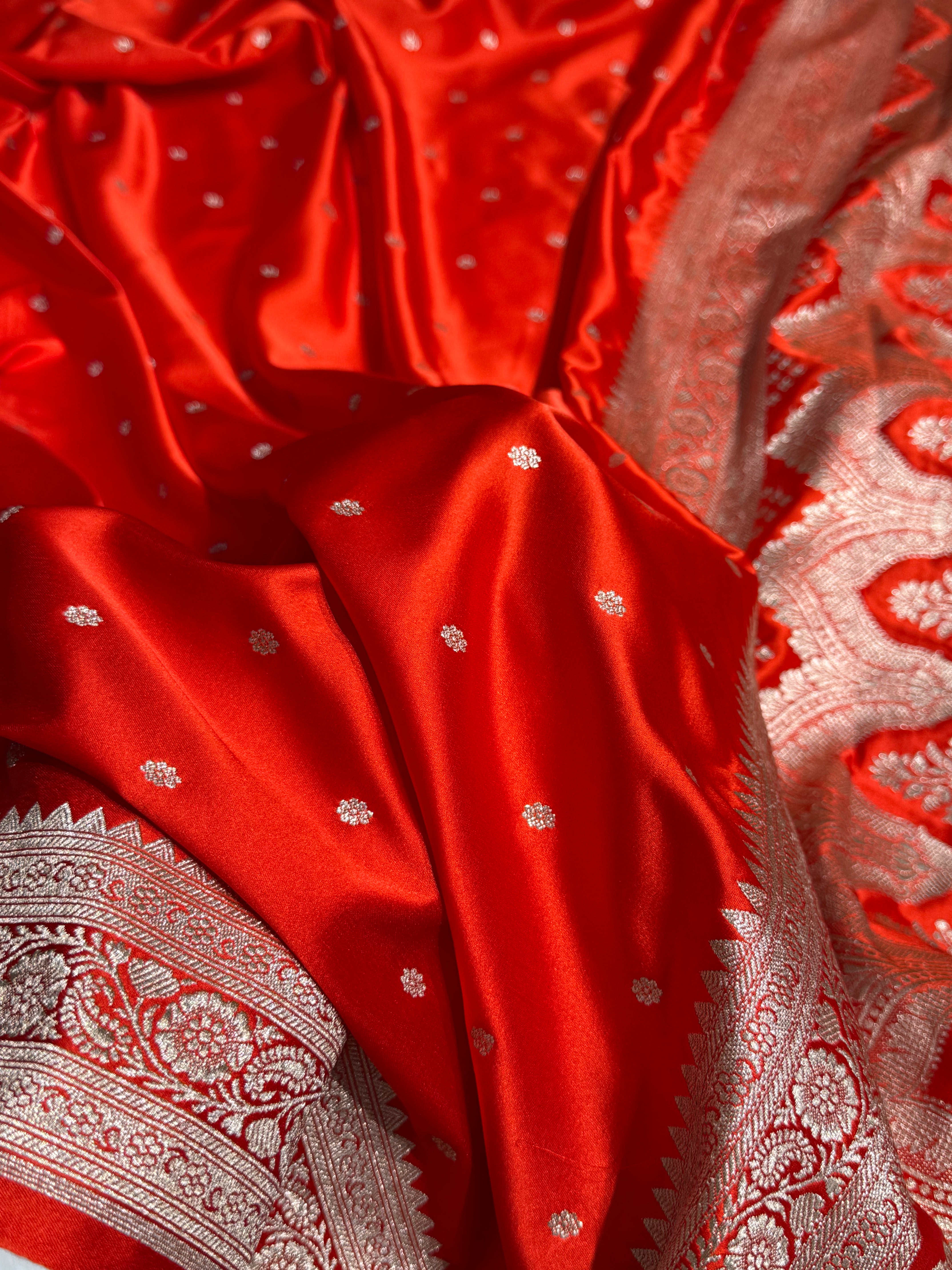 Orange Booti Mashru Silk Saree