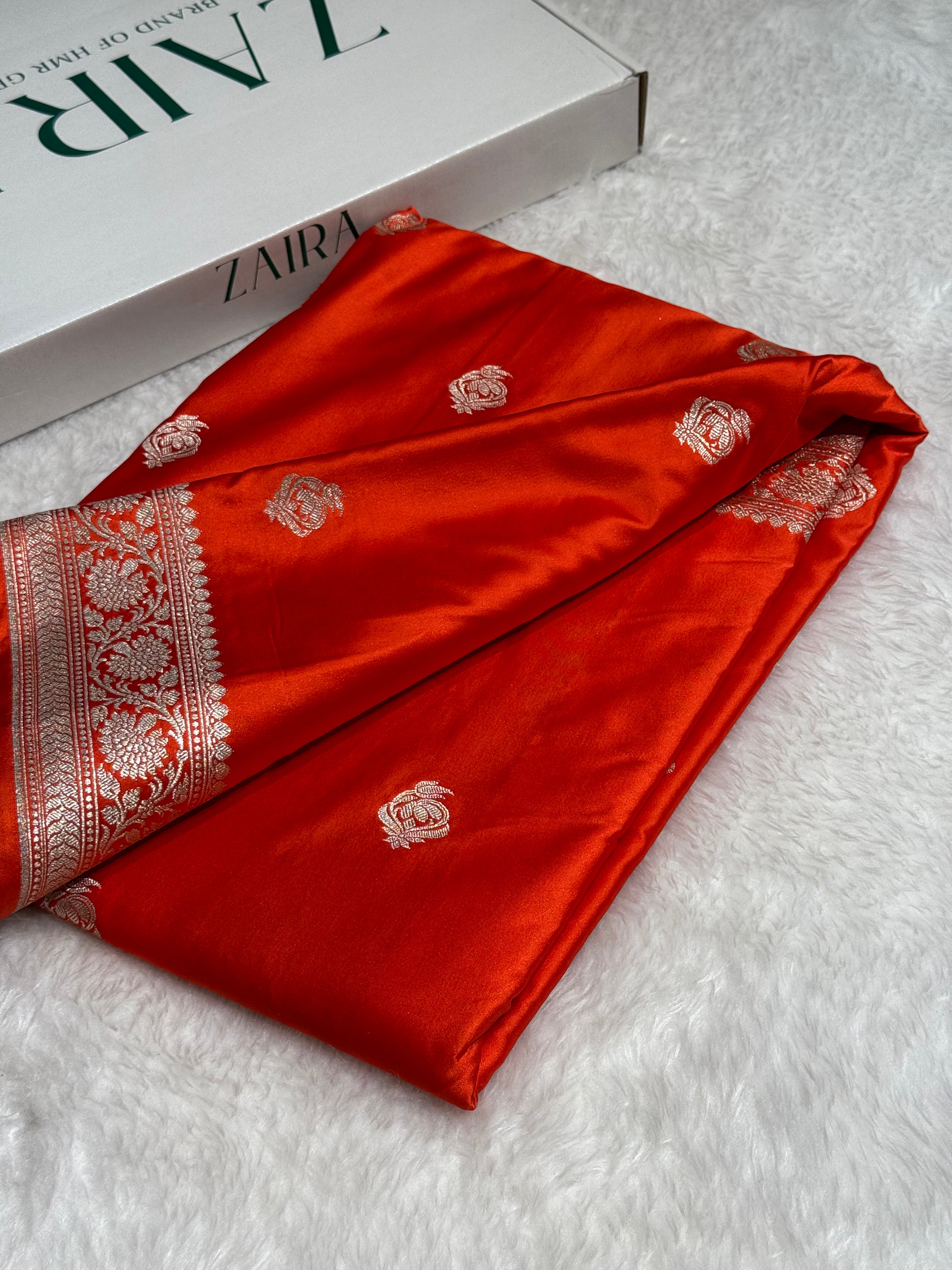 Orange Boota Mashru Silk Saree