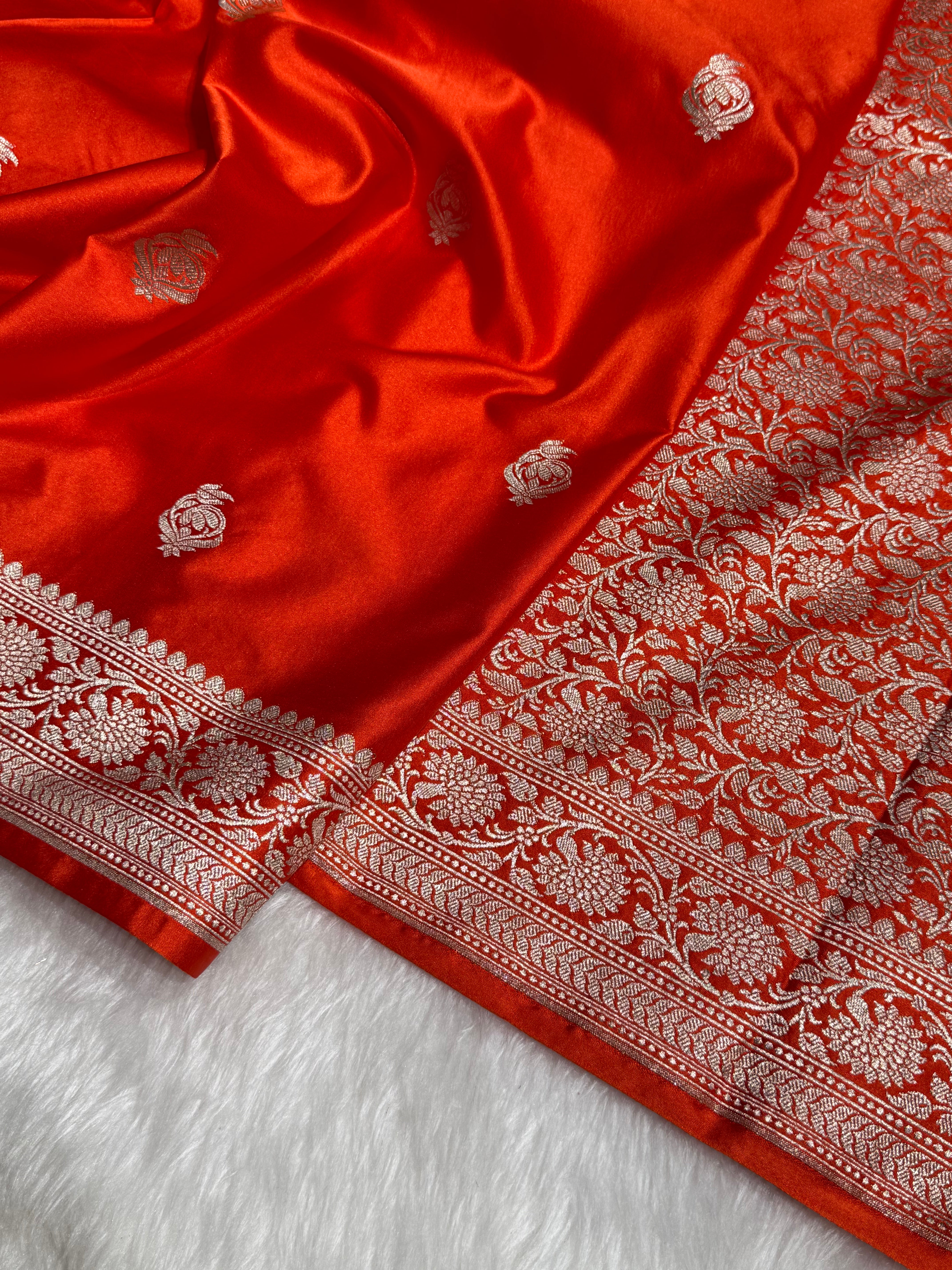 Orange Boota Mashru Silk Saree