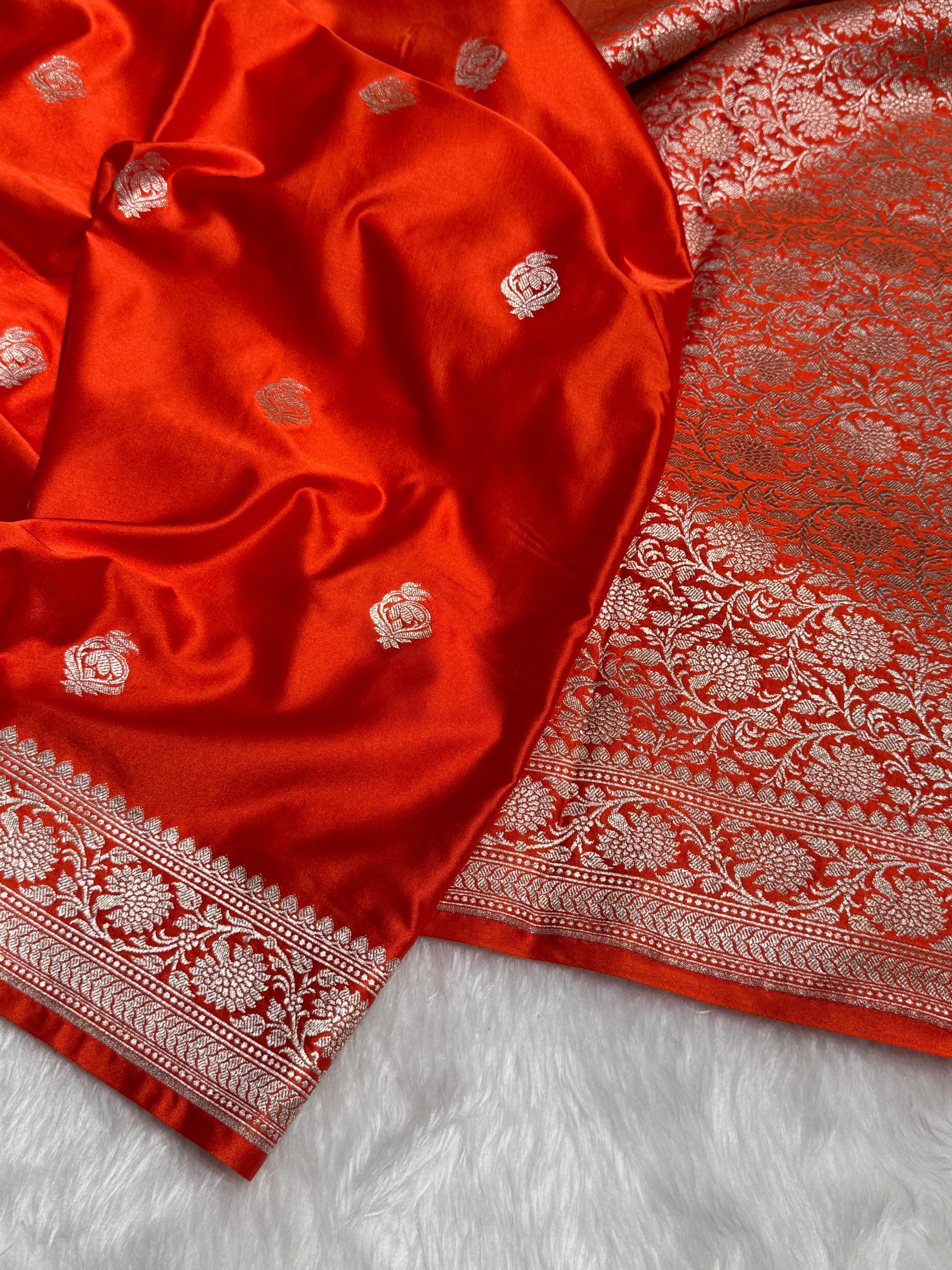 Orange Boota Mashru Silk Saree