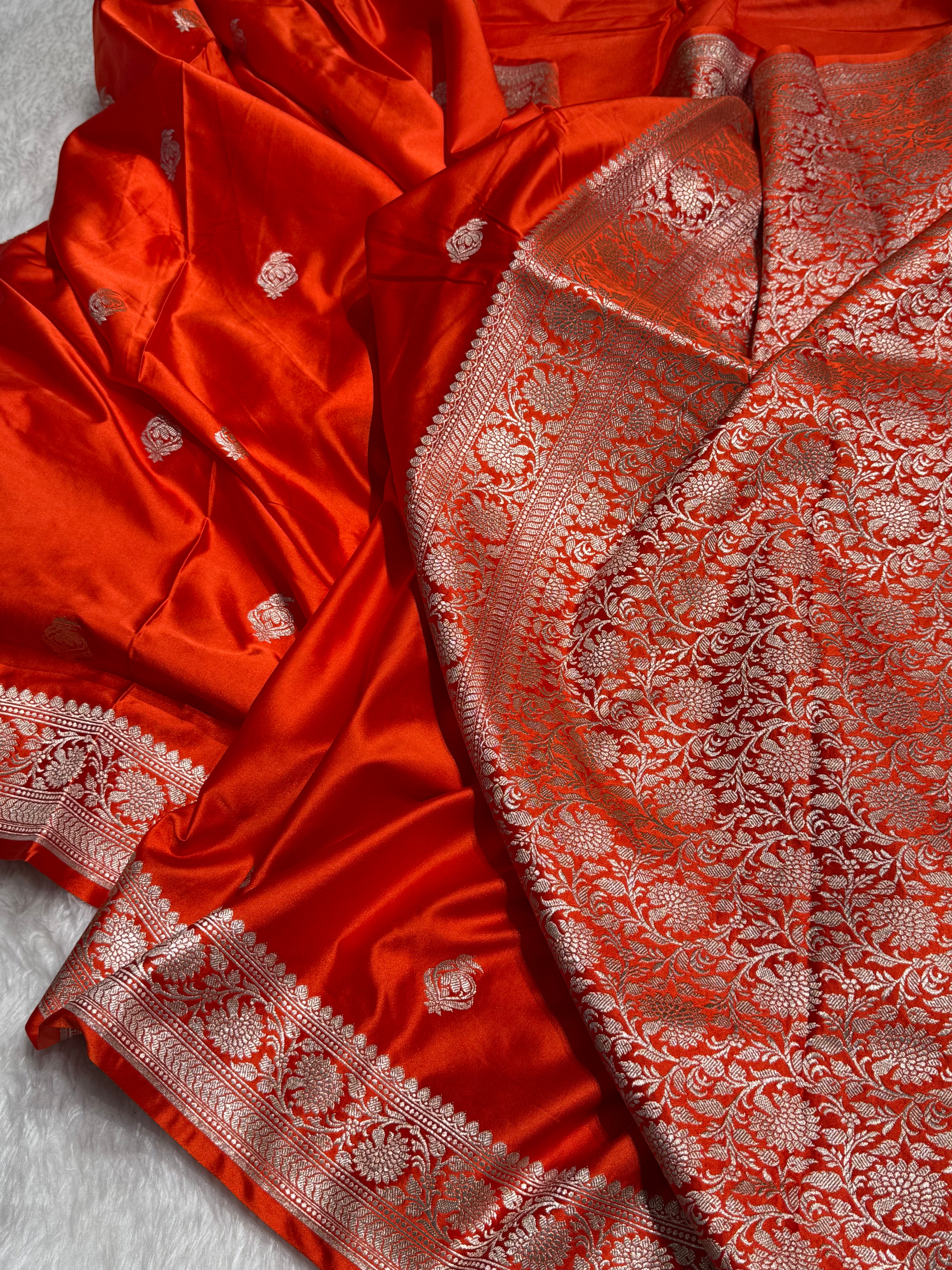 Orange Boota Mashru Silk Saree