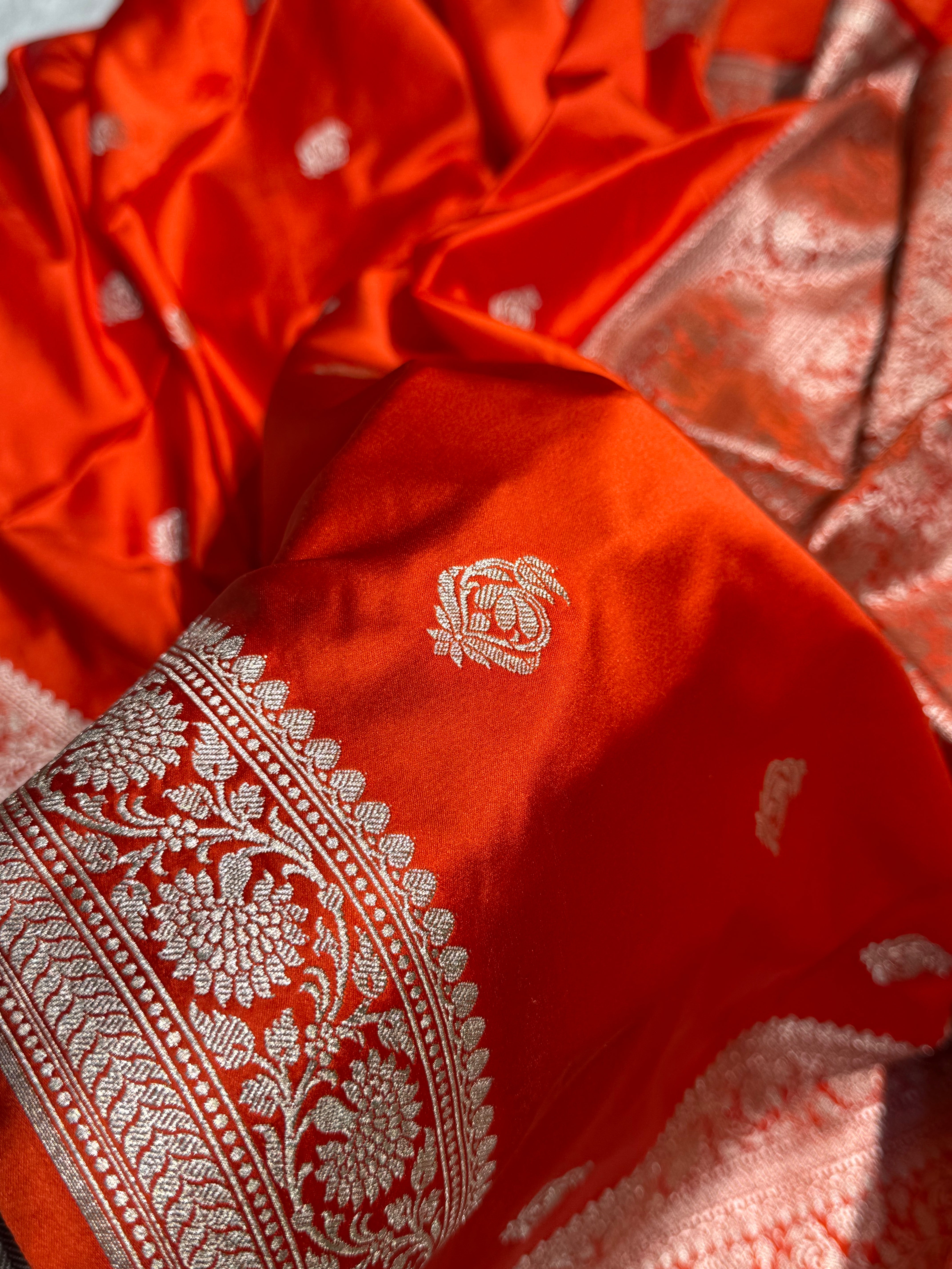 Orange Boota Mashru Silk Saree