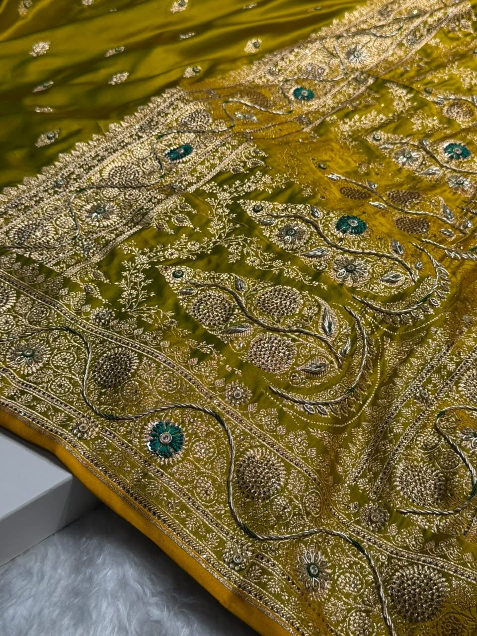 Banarasi Mehandi Green Katan Silk Saree with Zardozy work BSK82
