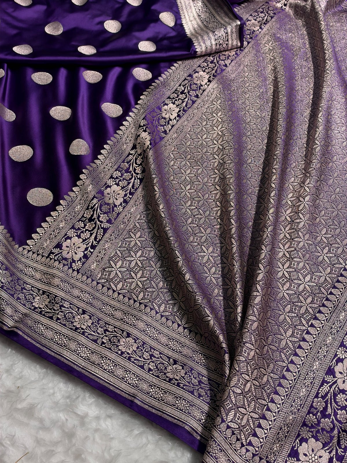 Purple Shade With Polka Dota Booti mashru Silk MCS107