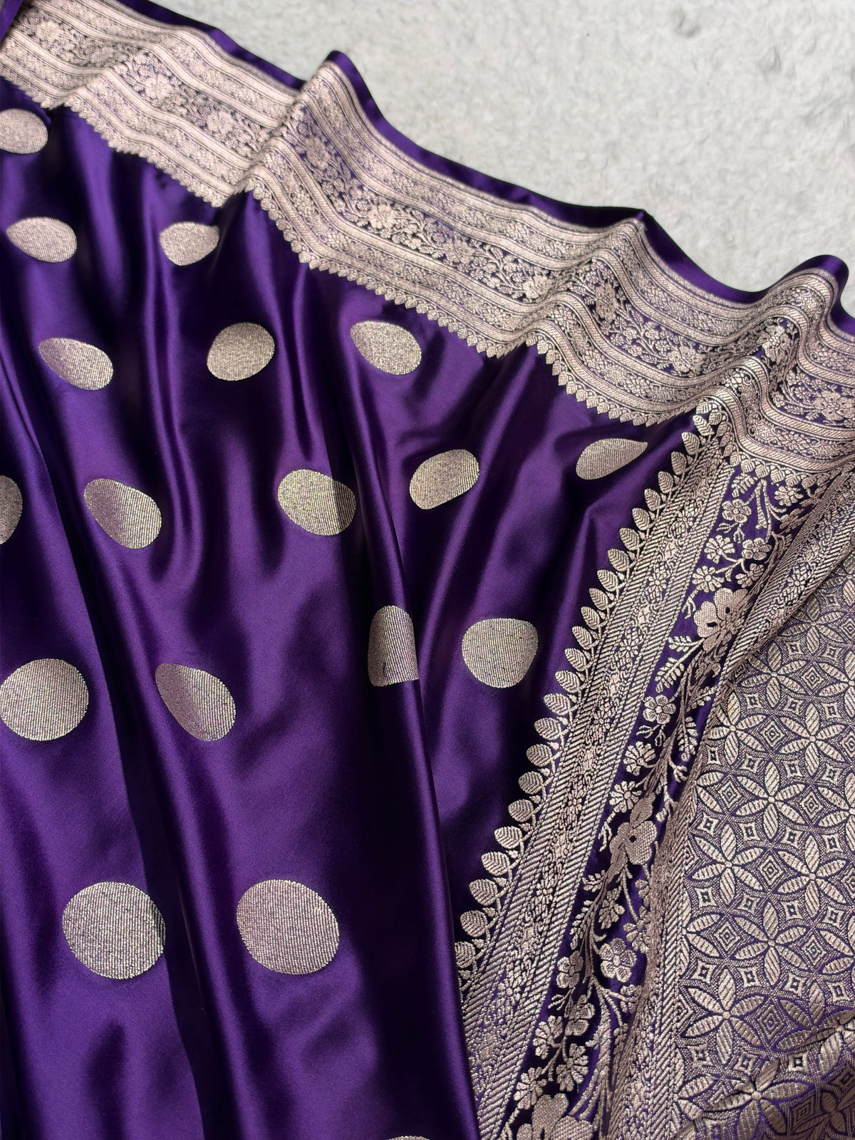Purple Shade With Polka Dota Booti mashru Silk MCS107