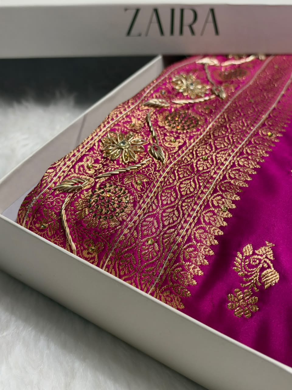 Magenta Pink Pattern Satin Katan Silk Saree BSK68