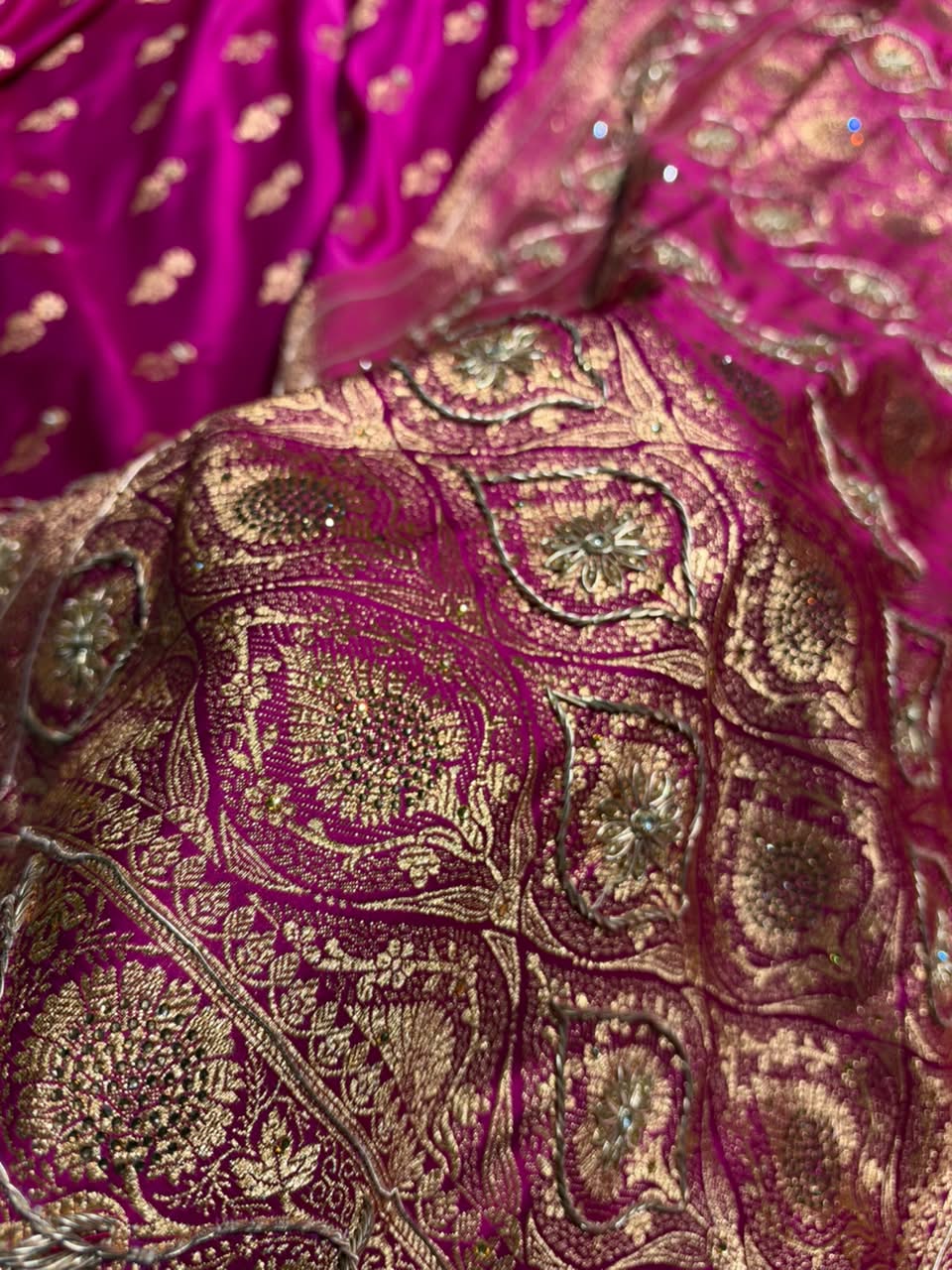 Magenta Pink Pattern Satin Katan Silk Saree BSK68