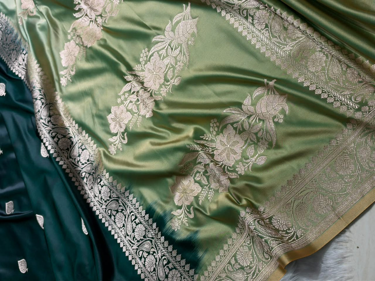 Contrast Dark Rama Green / Olive Green Shade Banarasi Booti Pattern Mashru Silk Saree MSM-140 (Copy)