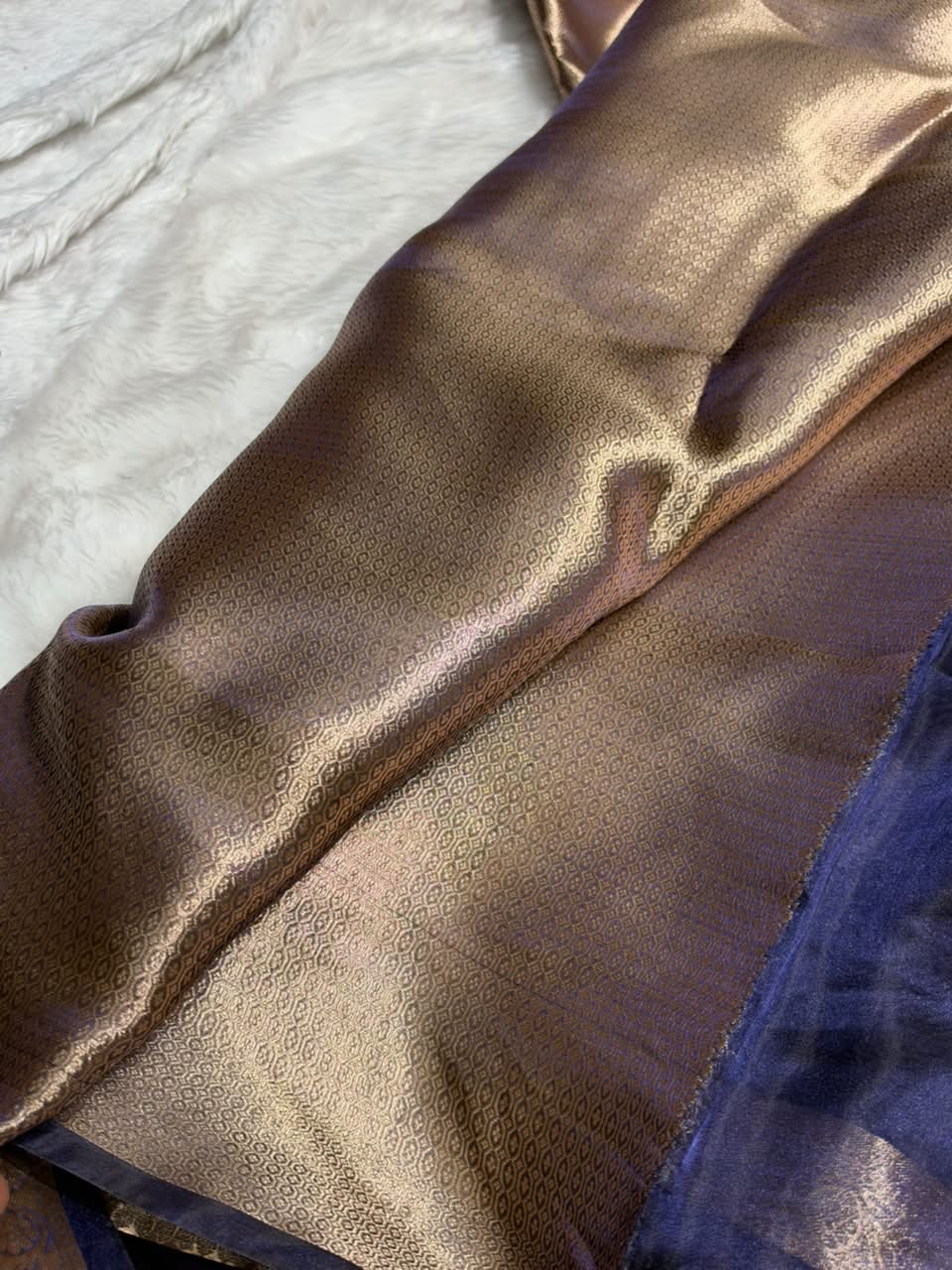 Deep Navy Blue Tissue Silk Saree with Brocade Blouse PT-09