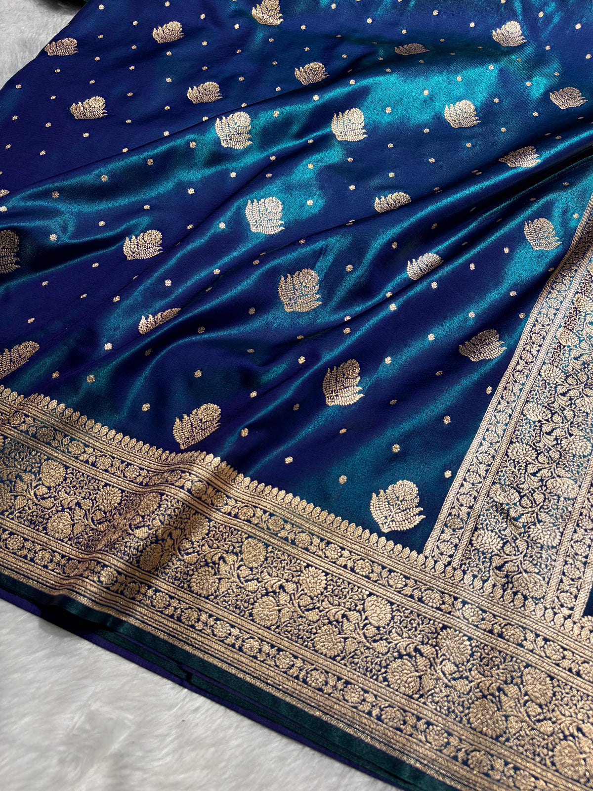 Banarasi Royal Blue Shades Booti Pattern Banarasi Satin Silk Saree SS59