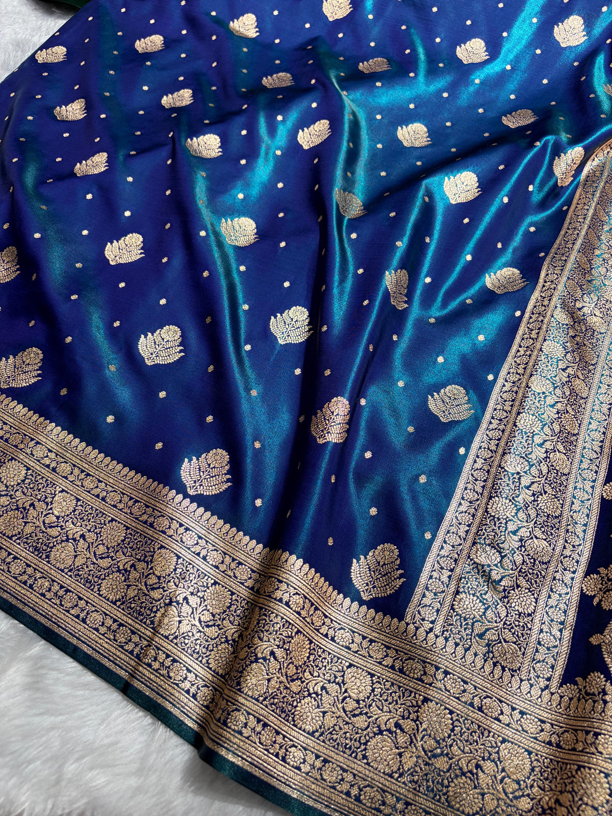 Banarasi Royal Blue Shades Booti Pattern Banarasi Satin Silk Saree SS59