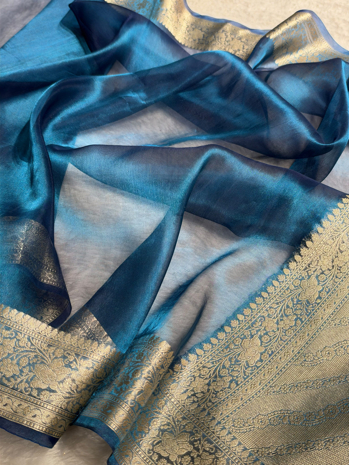 Banarasi German Blue Shades Pure Tissue Silk Saree PT-61