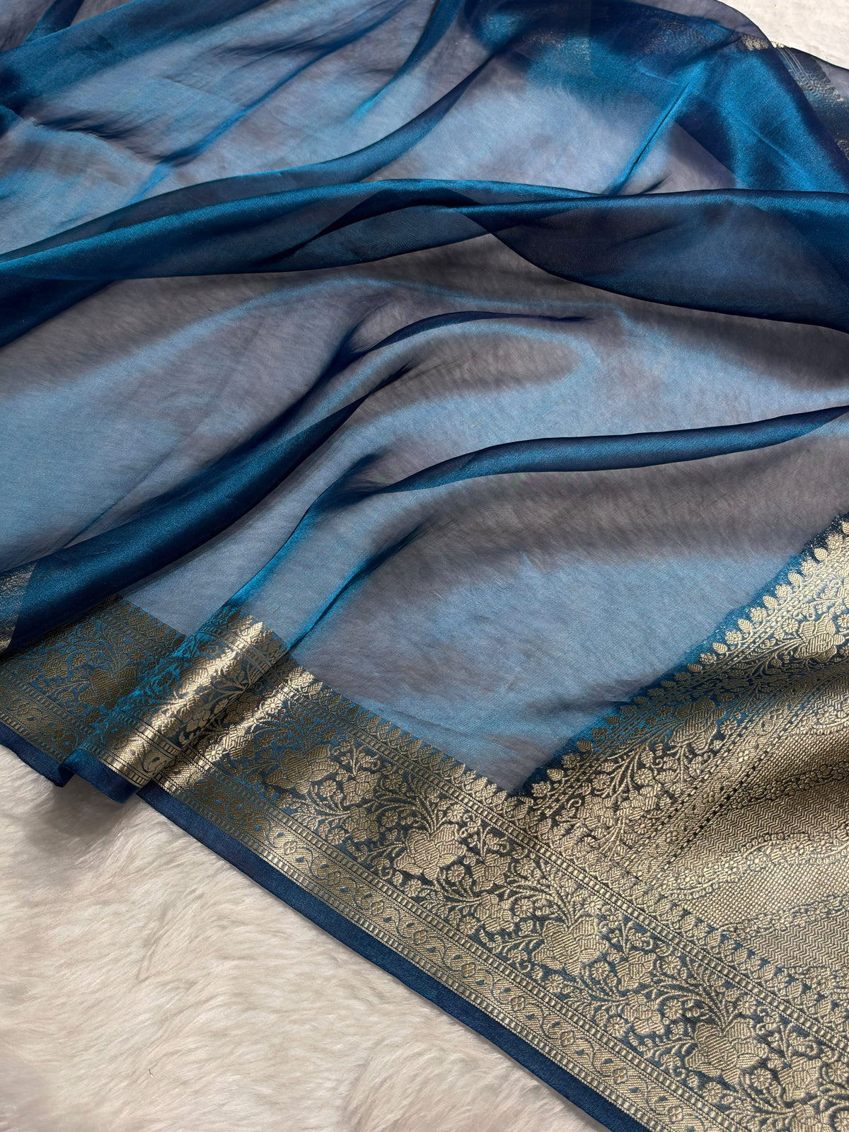 Banarasi German Blue Shades Pure Tissue Silk Saree PT-61