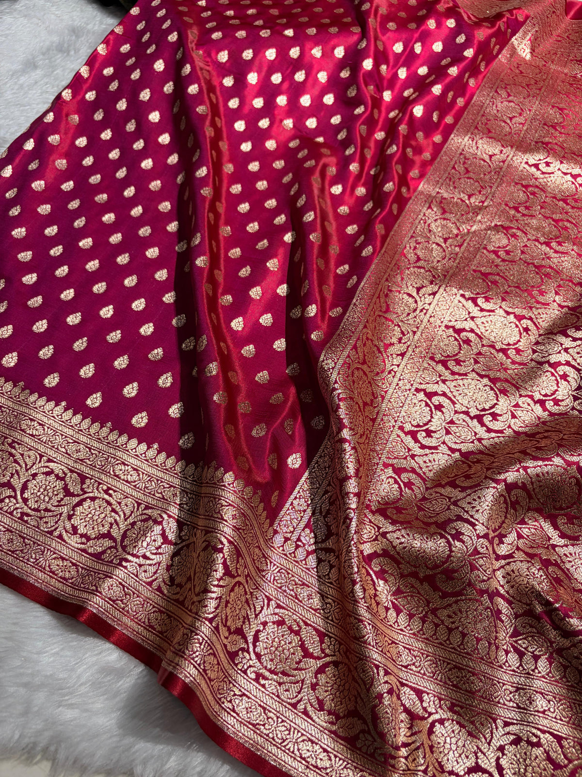Banarasi Maroon Booti satin Silk Saree SS01