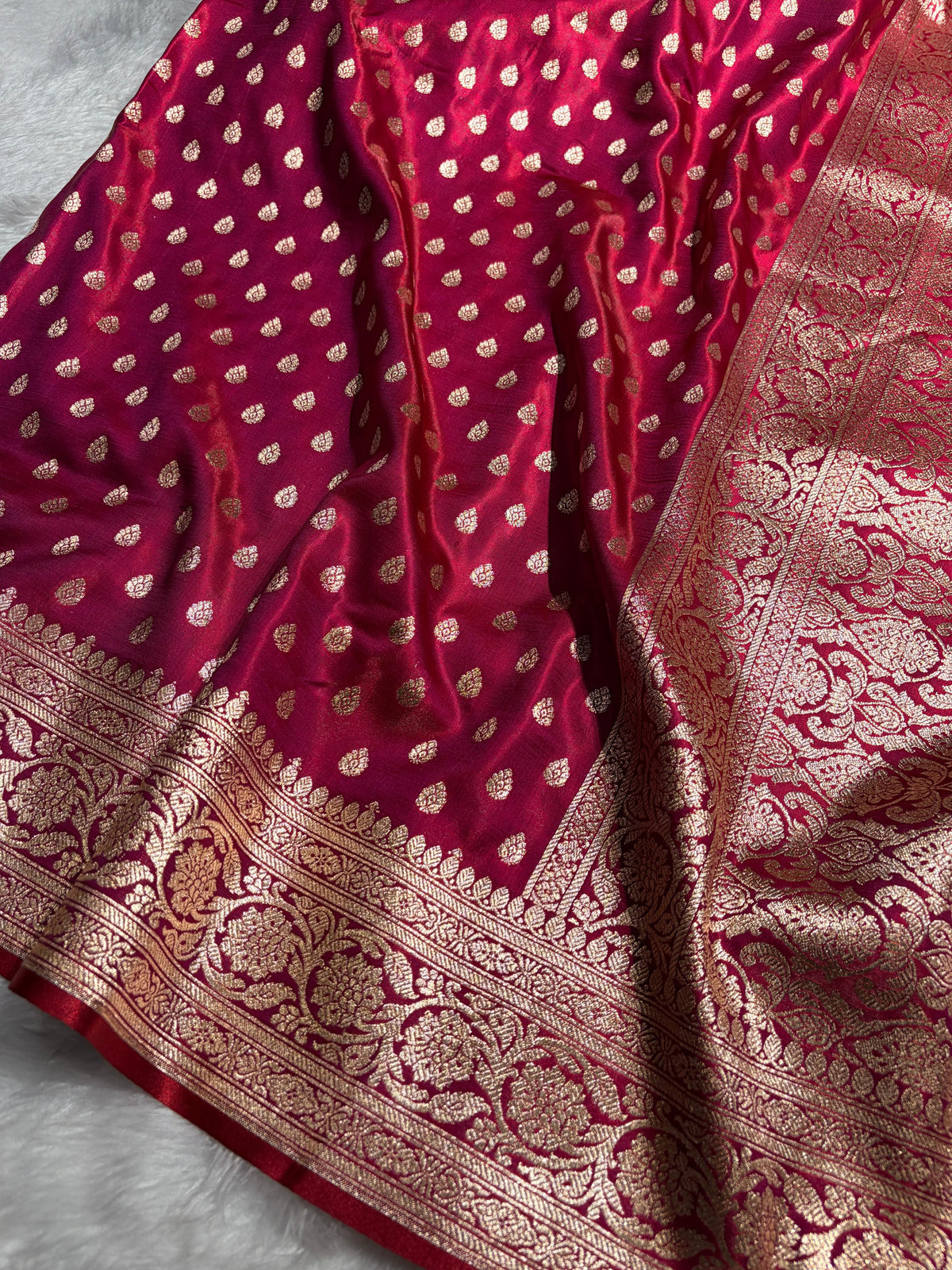 Banarasi Maroon Booti satin Silk Saree SS01