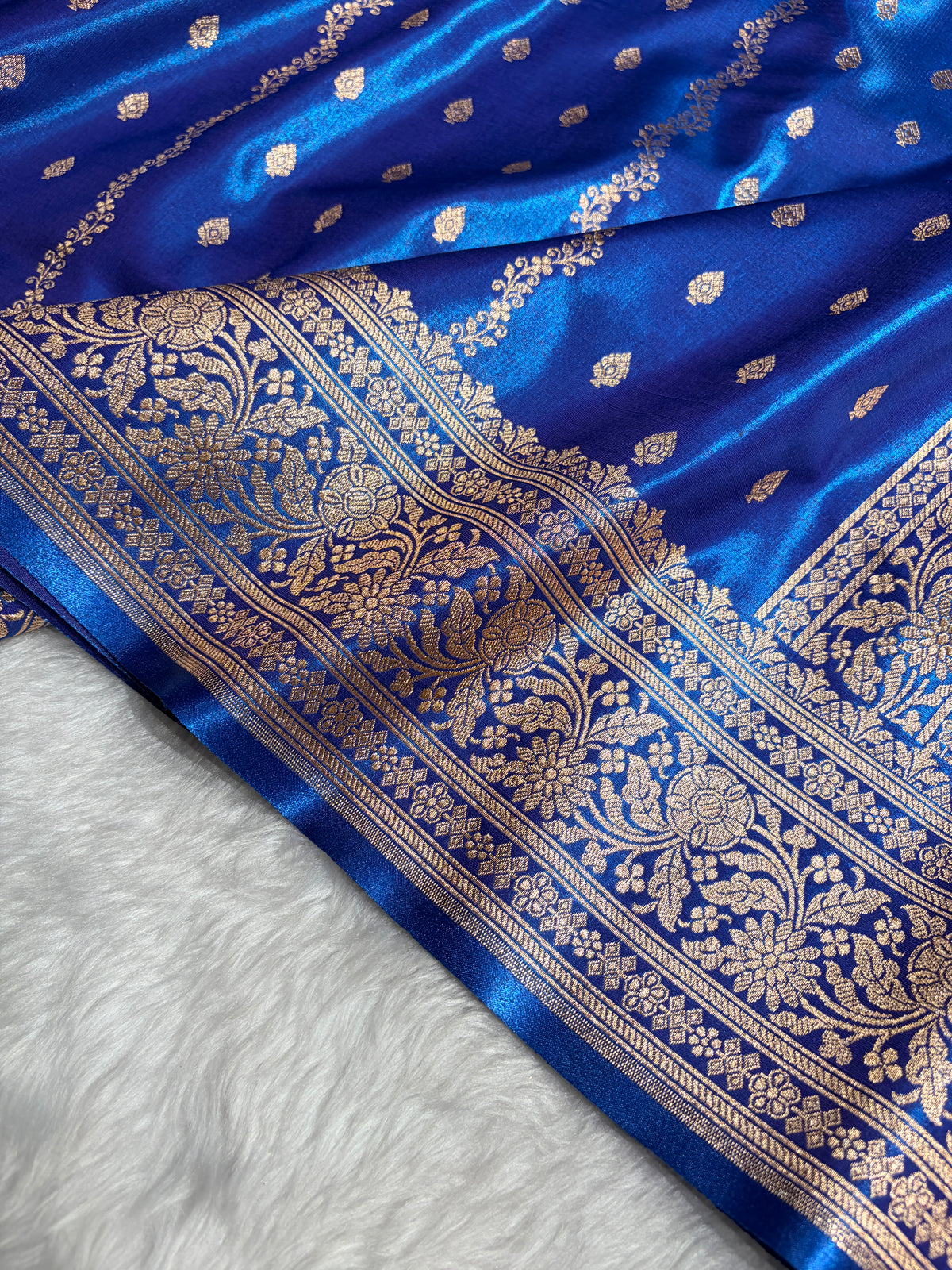 Banarasi Light Weight Satin Silk Royal Blue Shades SS70