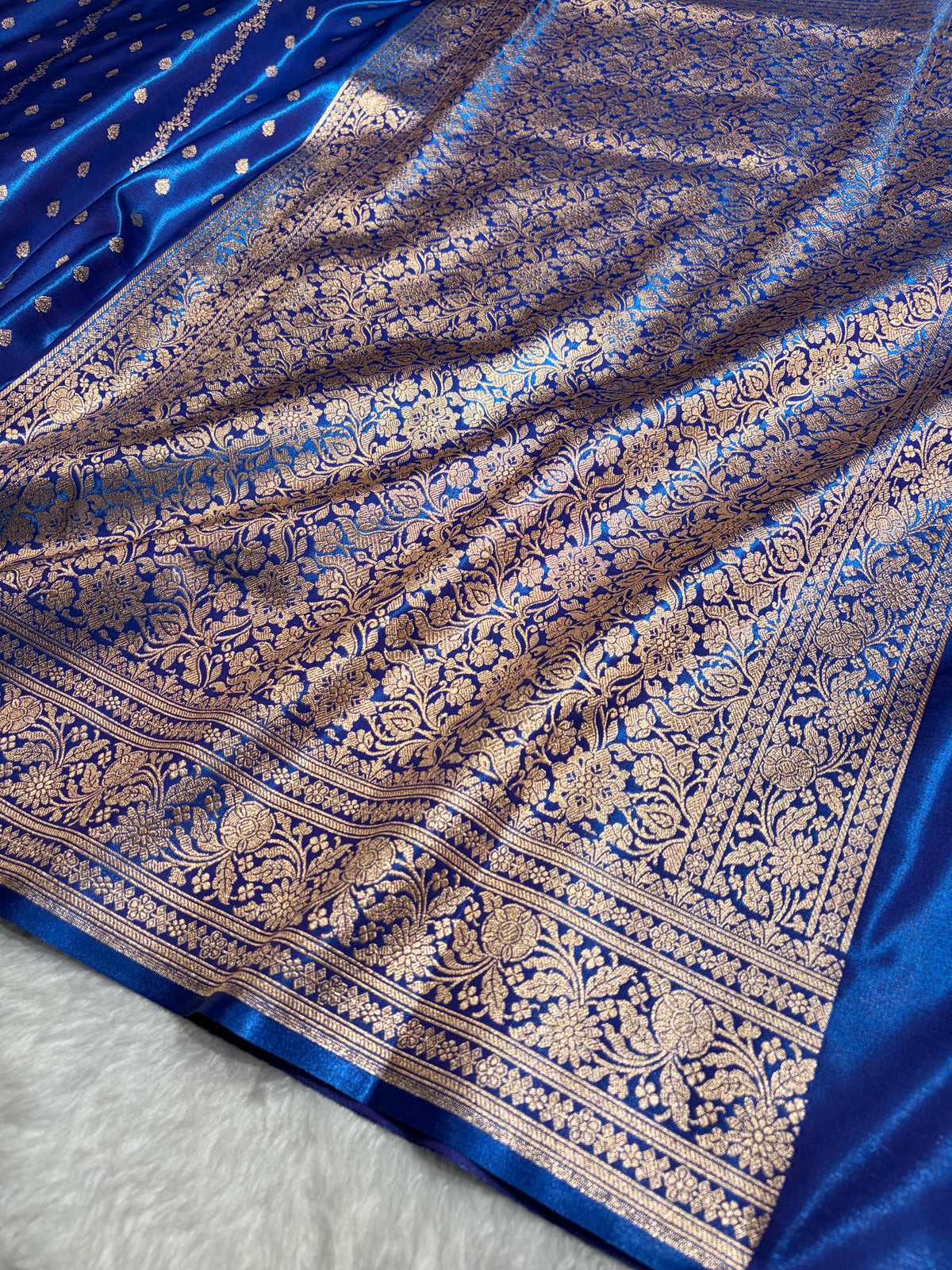 Banarasi Light Weight Satin Silk Royal Blue Shades SS70