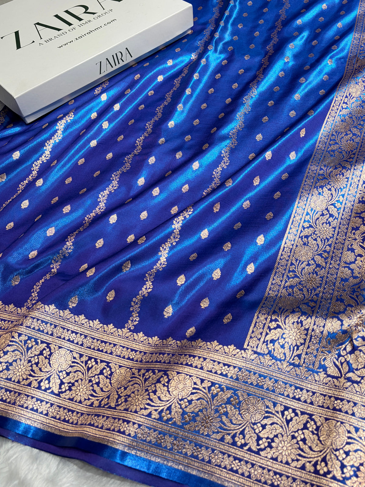 Banarasi Light Weight Satin Silk Royal Blue Shades SS70