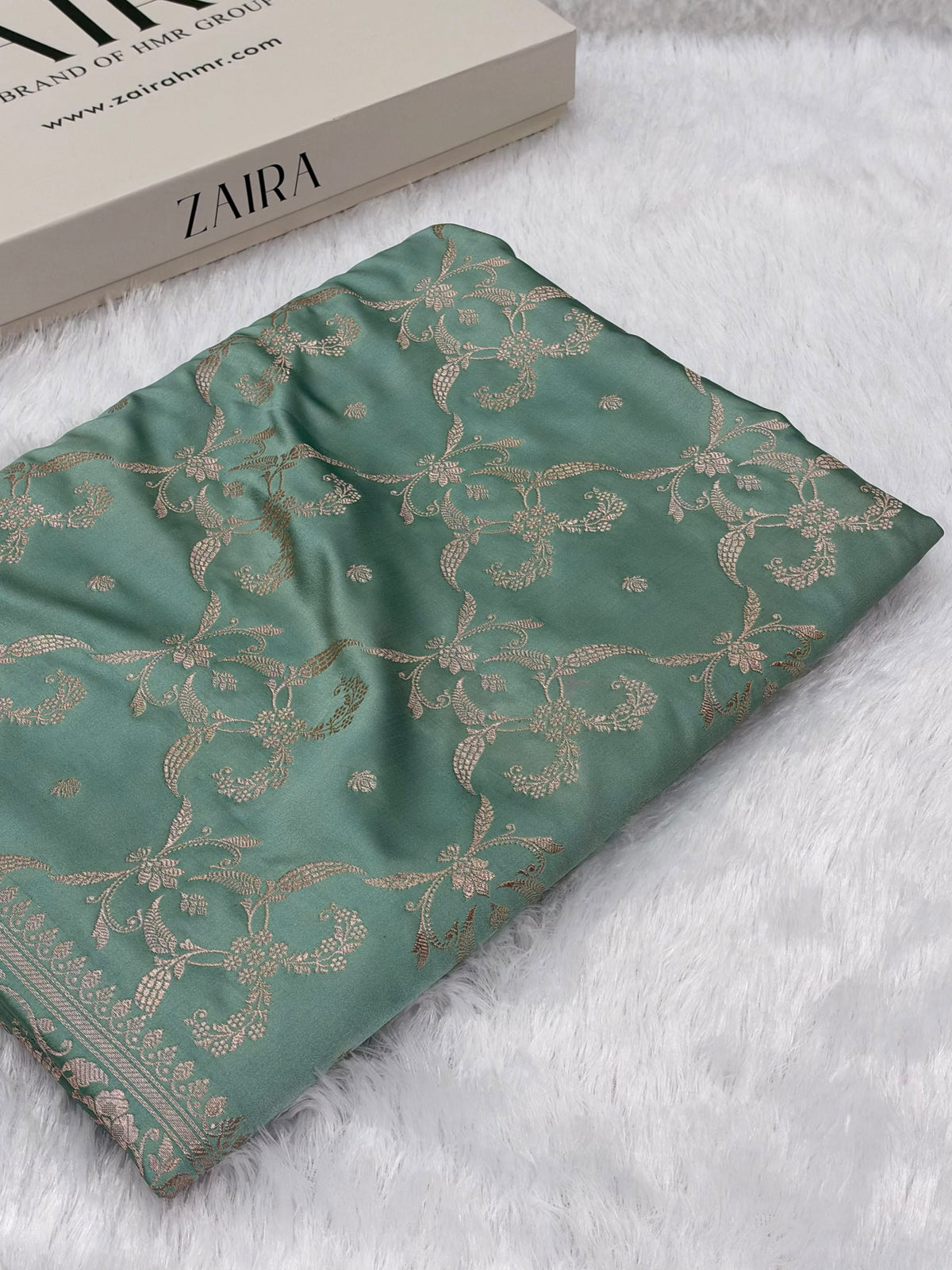 Sea Green Shades Banarasi With Floral Jaal Pattern Mashru Silk Saree MSM-134