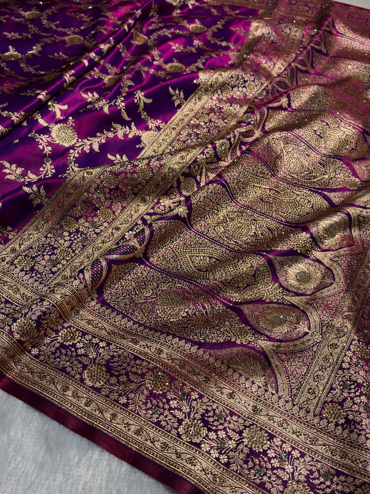 Light Weight Raddish Purple Satin Silk Saree with Swarovski work BSS14