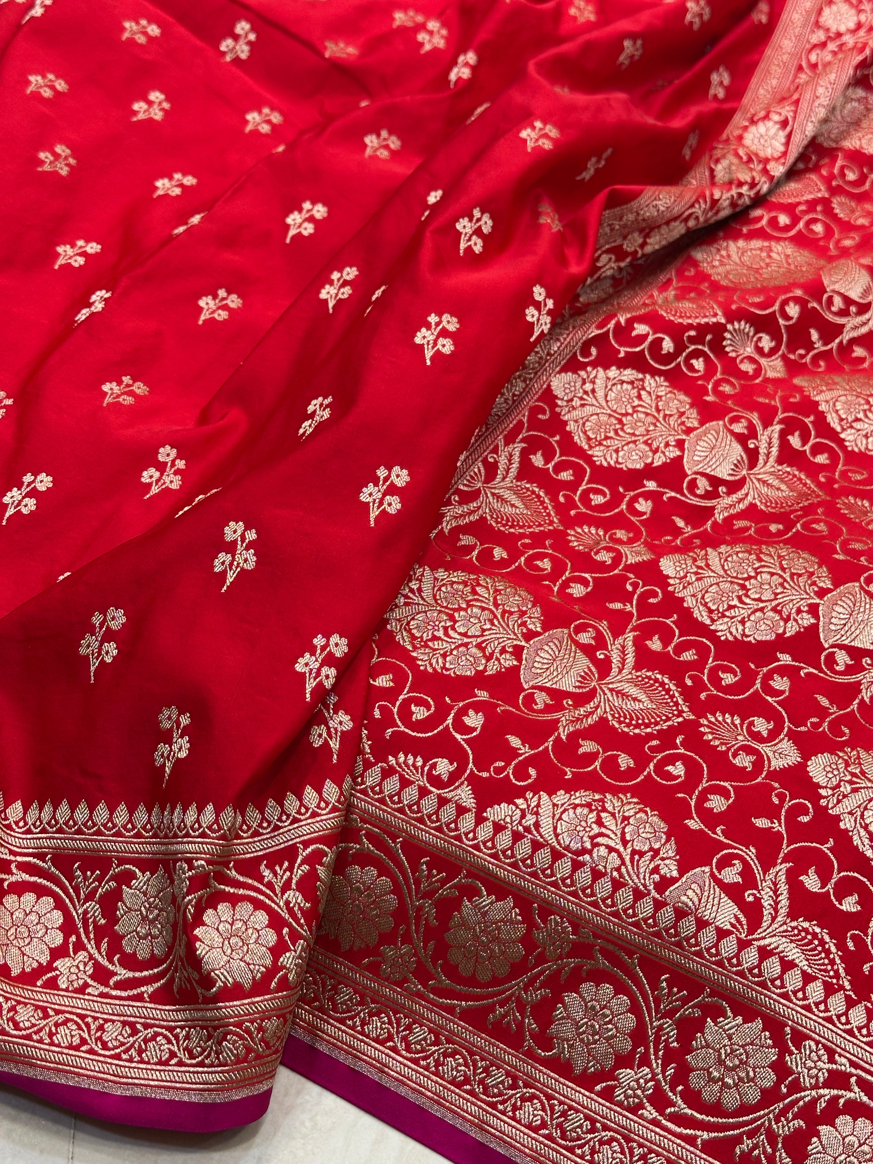 Red Flower Motif Mashru Silk