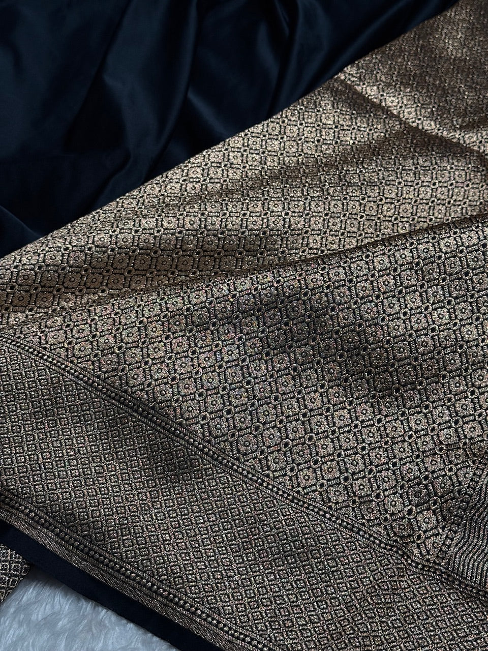 Black Banarasi Ghat Pattern Satin Katan Silk saree SK33