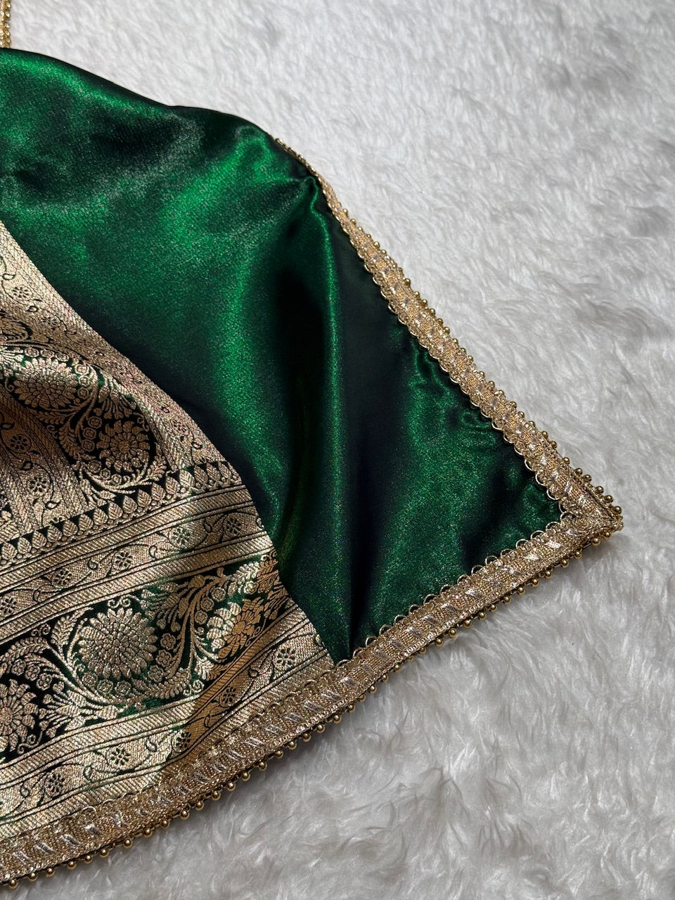 Bottle Green Chand Tara Satin Silk Saree with Gotta Patti
