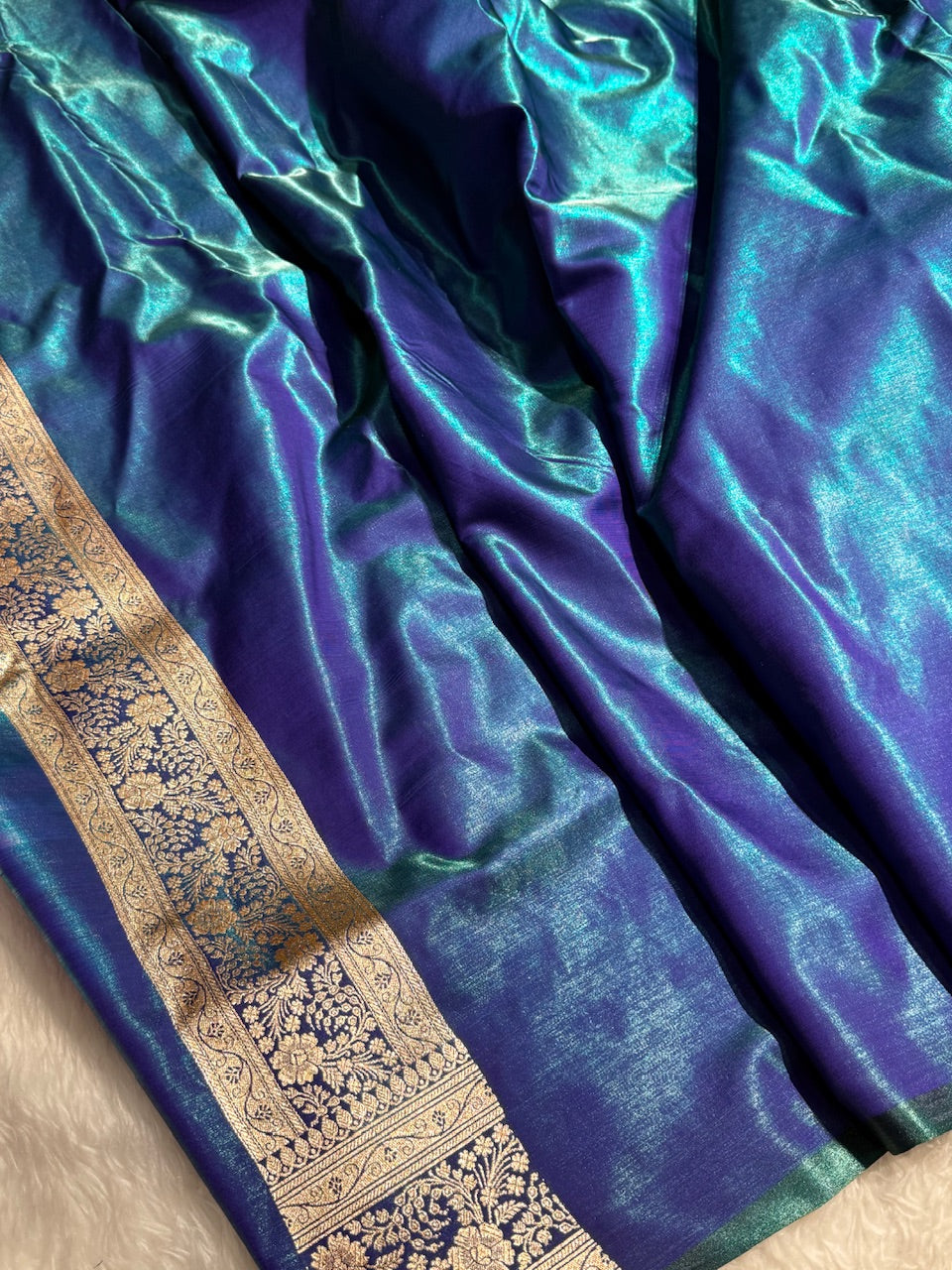 Peacock Jaal Satin Silk Saree with Gotta Patti
