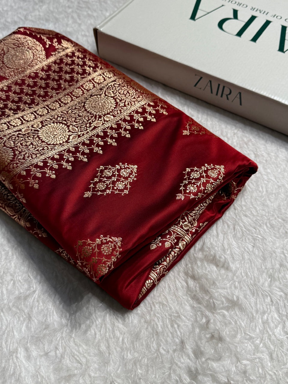 Maroon Floral Boota Satin Katan Silk saree SK35