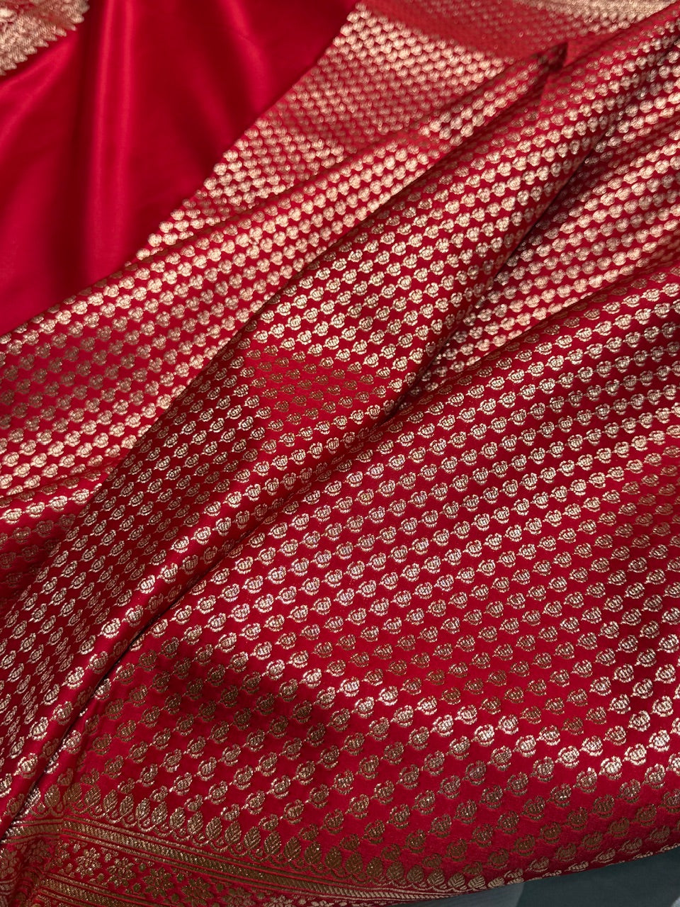 Red Cross Pattern Satin Katan Silk saree SK37
