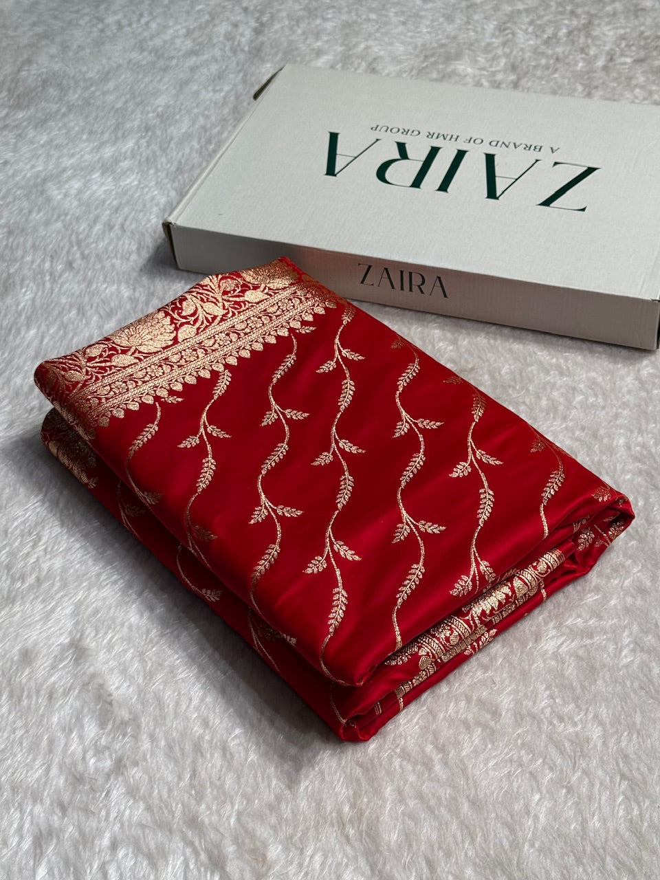 Red Cross Pattern Satin Katan Silk saree SK37