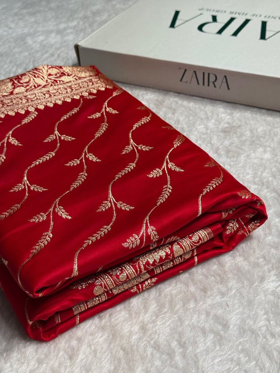 Red Cross Pattern Satin Katan Silk saree SK37