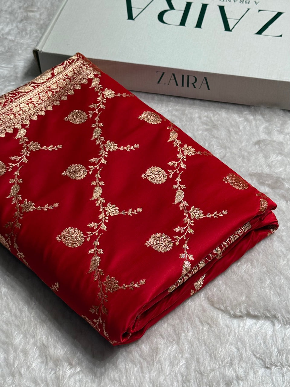 Red Cross Pattern Satin Katan Silk saree SK38