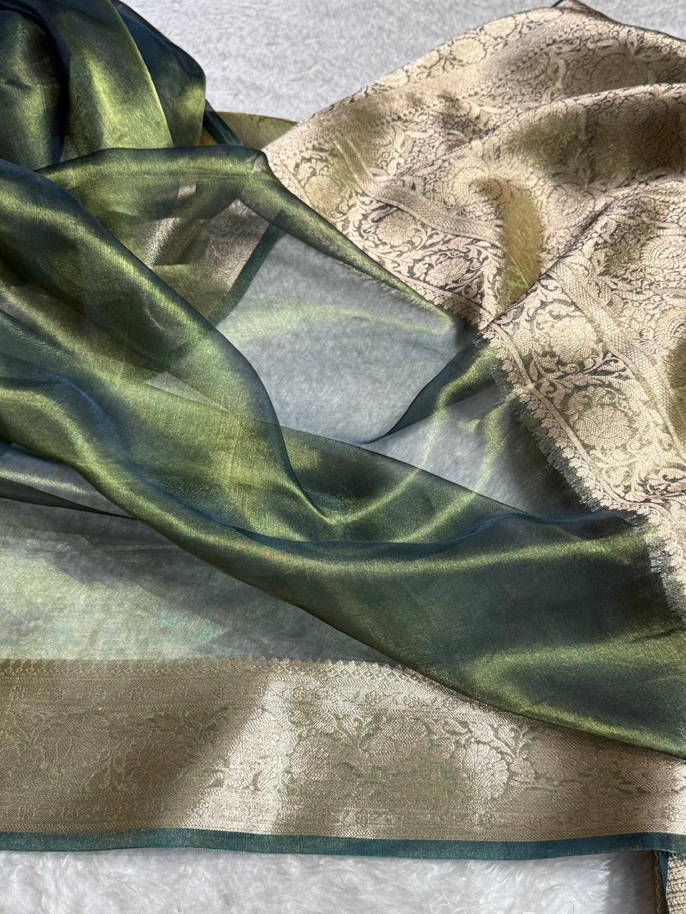 Mehandi Shades Pure Tissue Silk Saree with Brocade Blouse PT-18
