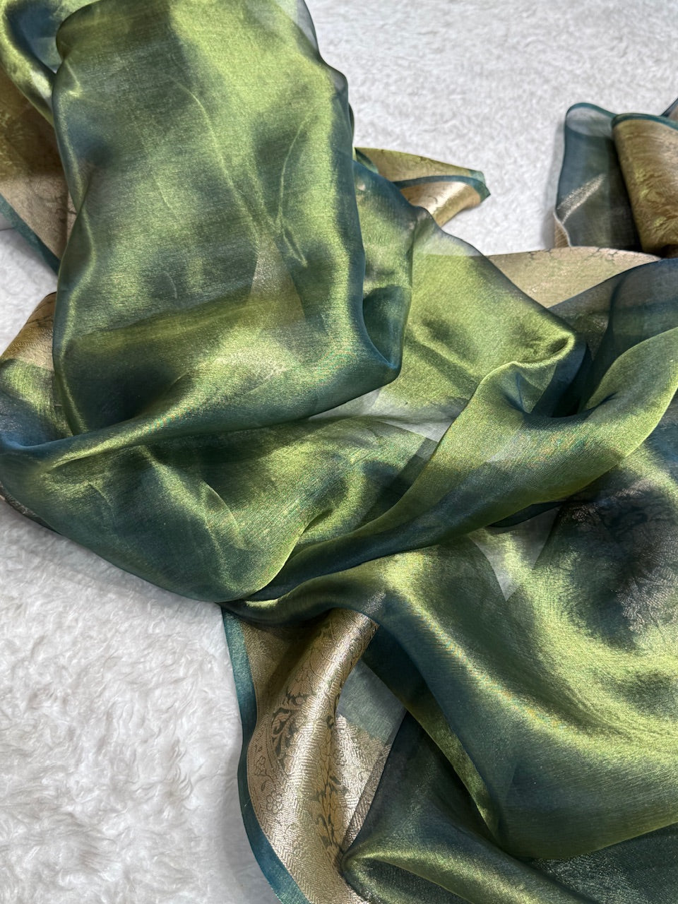 Mehandi Shades Pure Tissue Silk Saree with Brocade Blouse PT-18