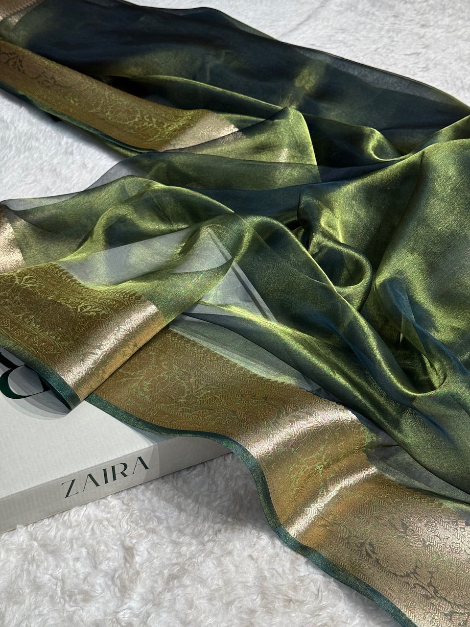 Mehandi Shades Pure Tissue Silk Saree with Brocade Blouse PT-18