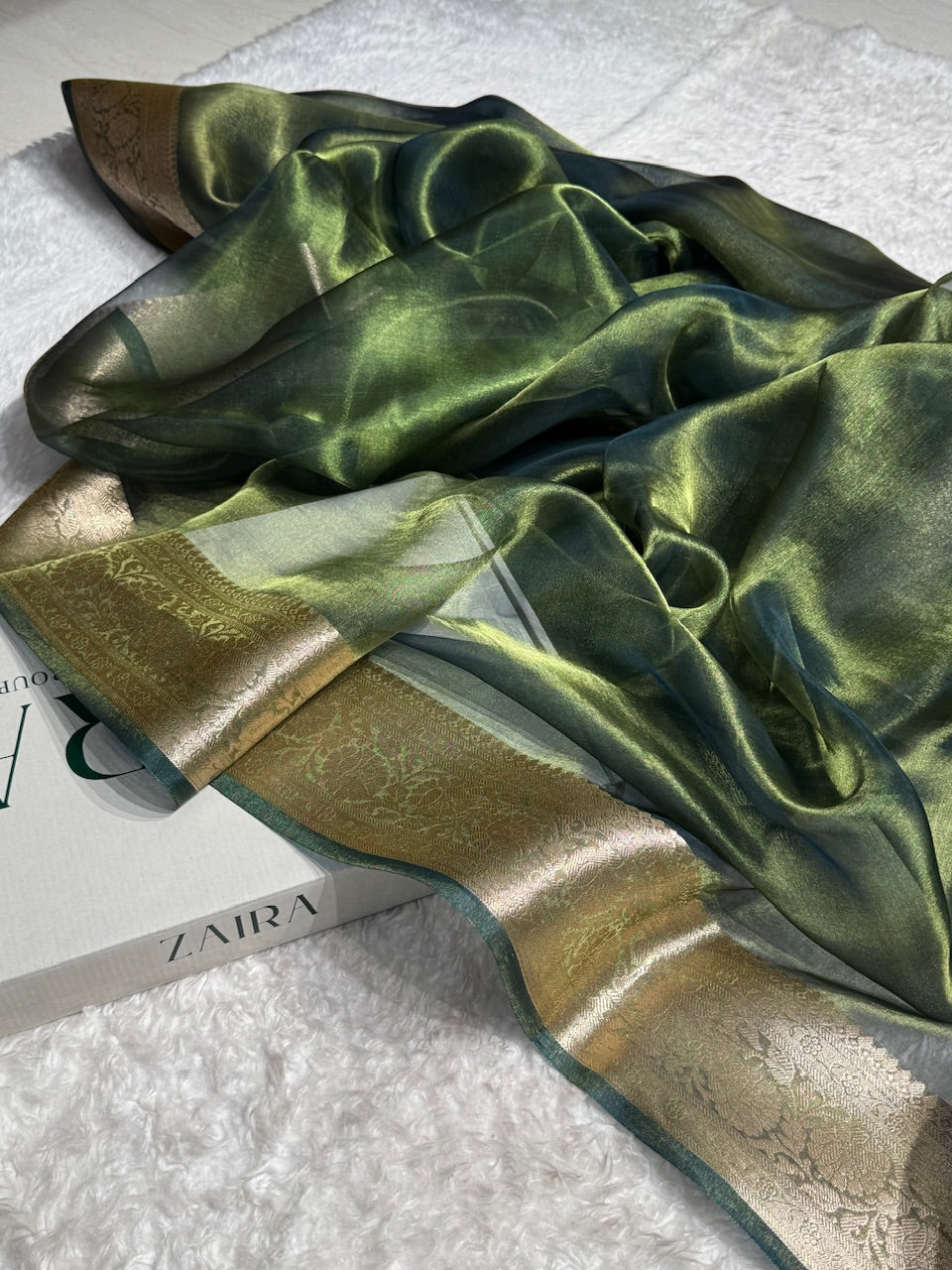 Mehandi Shades Pure Tissue Silk Saree with Brocade Blouse PT-18
