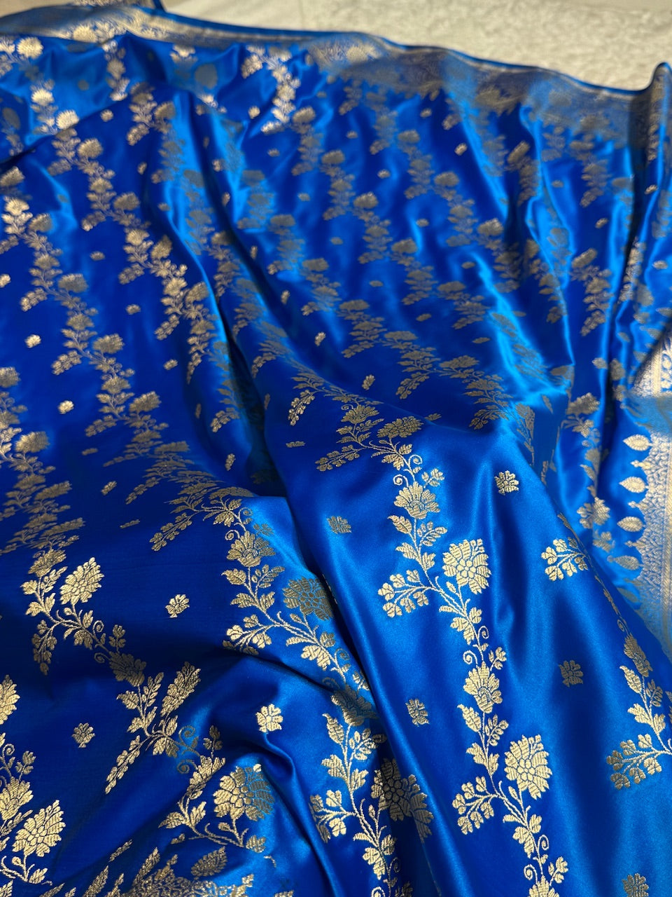 Tealish Blue Cross & Booti Banarasi Katan Silk Saree SK24