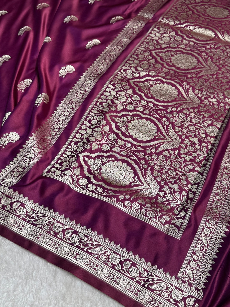 Wine Floral Boota Mashru Silk Saree