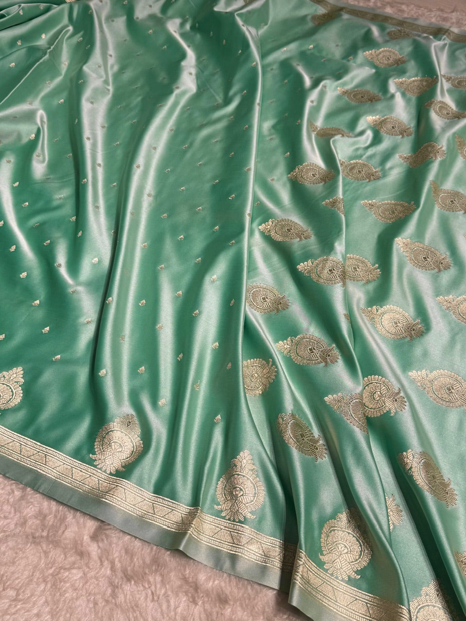 Sea Green Floral Boota & Booti Mashru Silk Saree