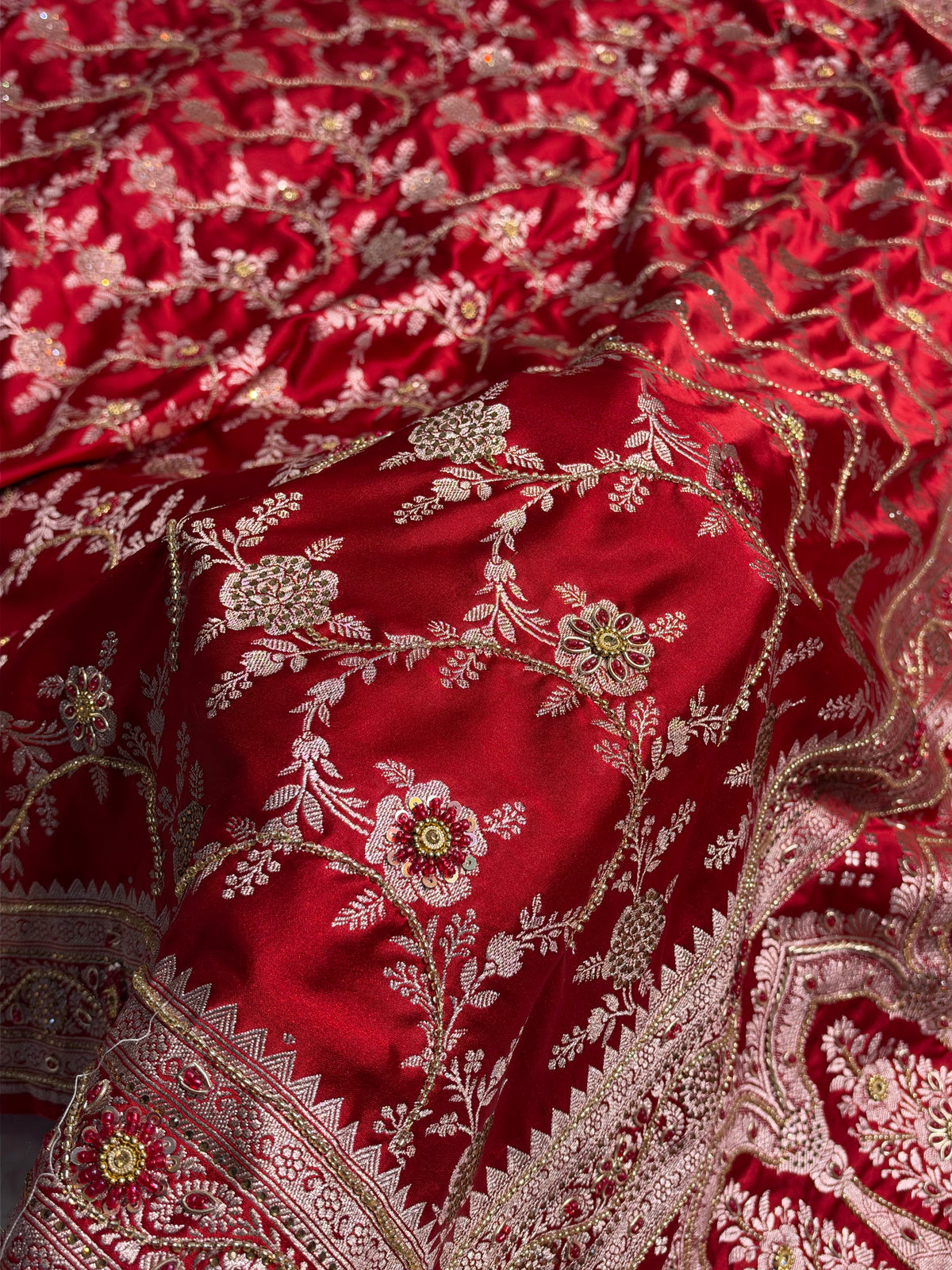 Bridal Maroon Mashru Silk with Bananasi Mooti and Swarovski work BMCS28