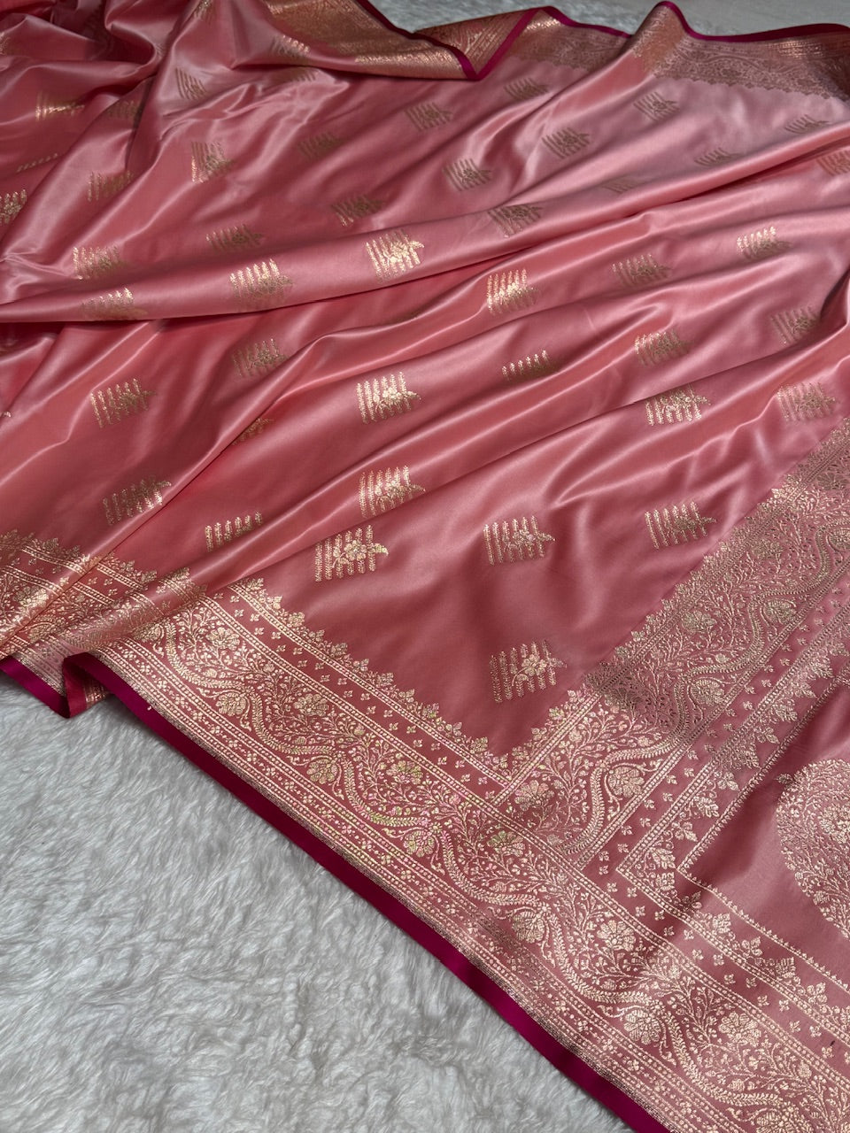 Baby Pink Banarasi Boota Katan Silk Saree