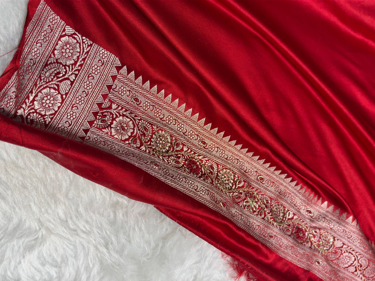Bridal Maroon Mashru Silk with Bananasi Mooti and Swarovski work BMCS28