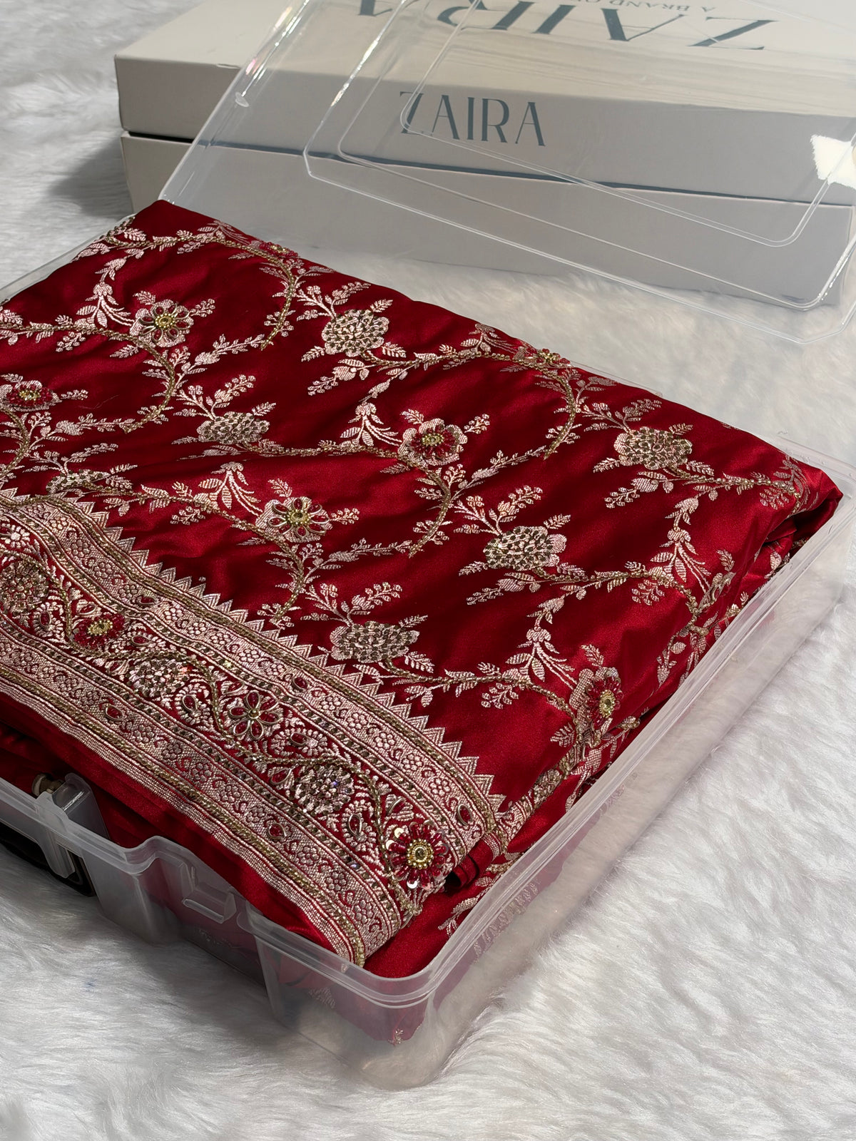 Bridal Maroon Mashru Silk with Bananasi Mooti and Swarovski work BMCS28
